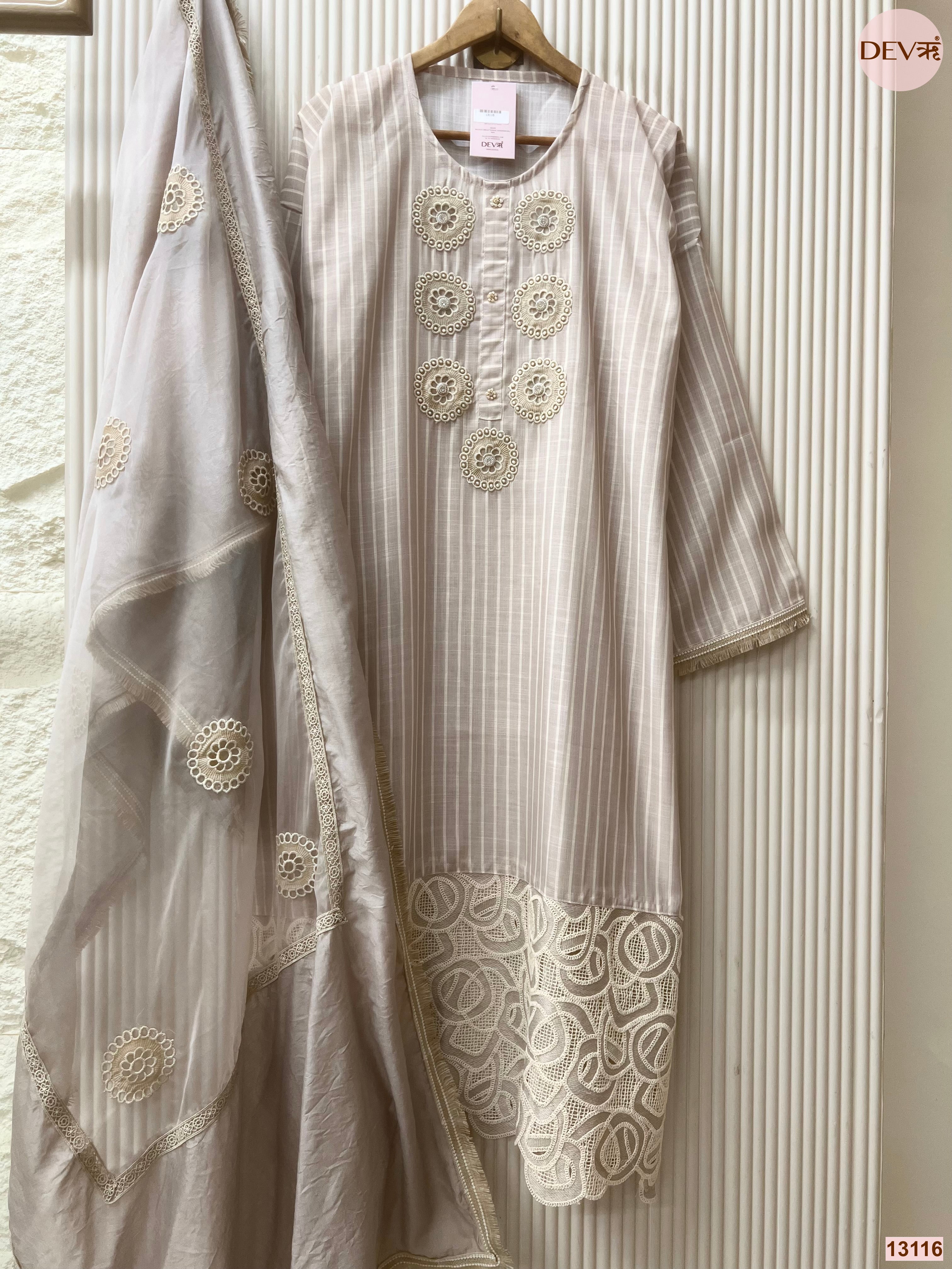 Grey Linen Cotton Embroidered Unstitched 3-Piece Suit (Devri – D.No 13116)