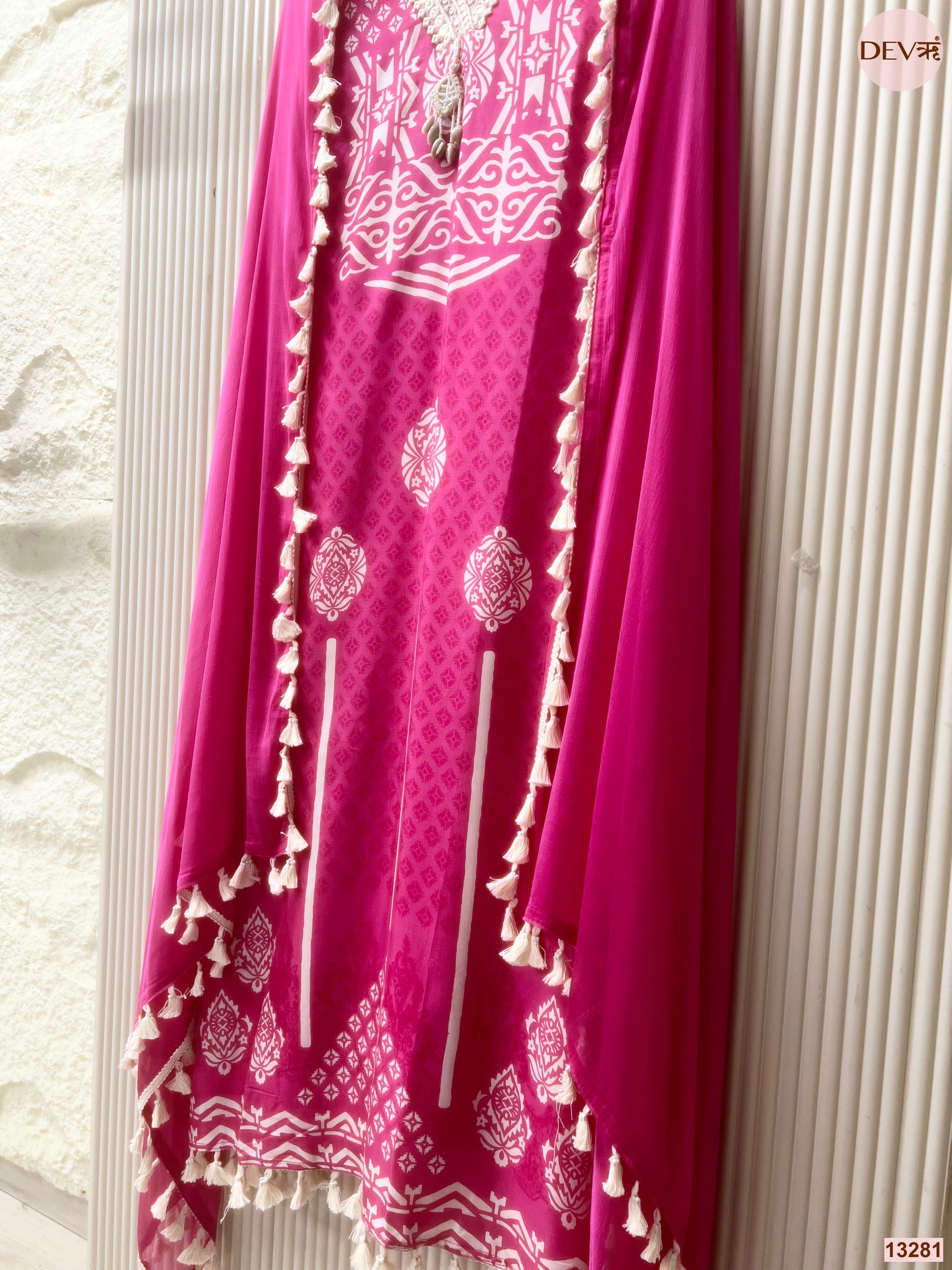 Pink Muslin Printed Unstitched 3-Piece Suit (Devri – D.No 13281)