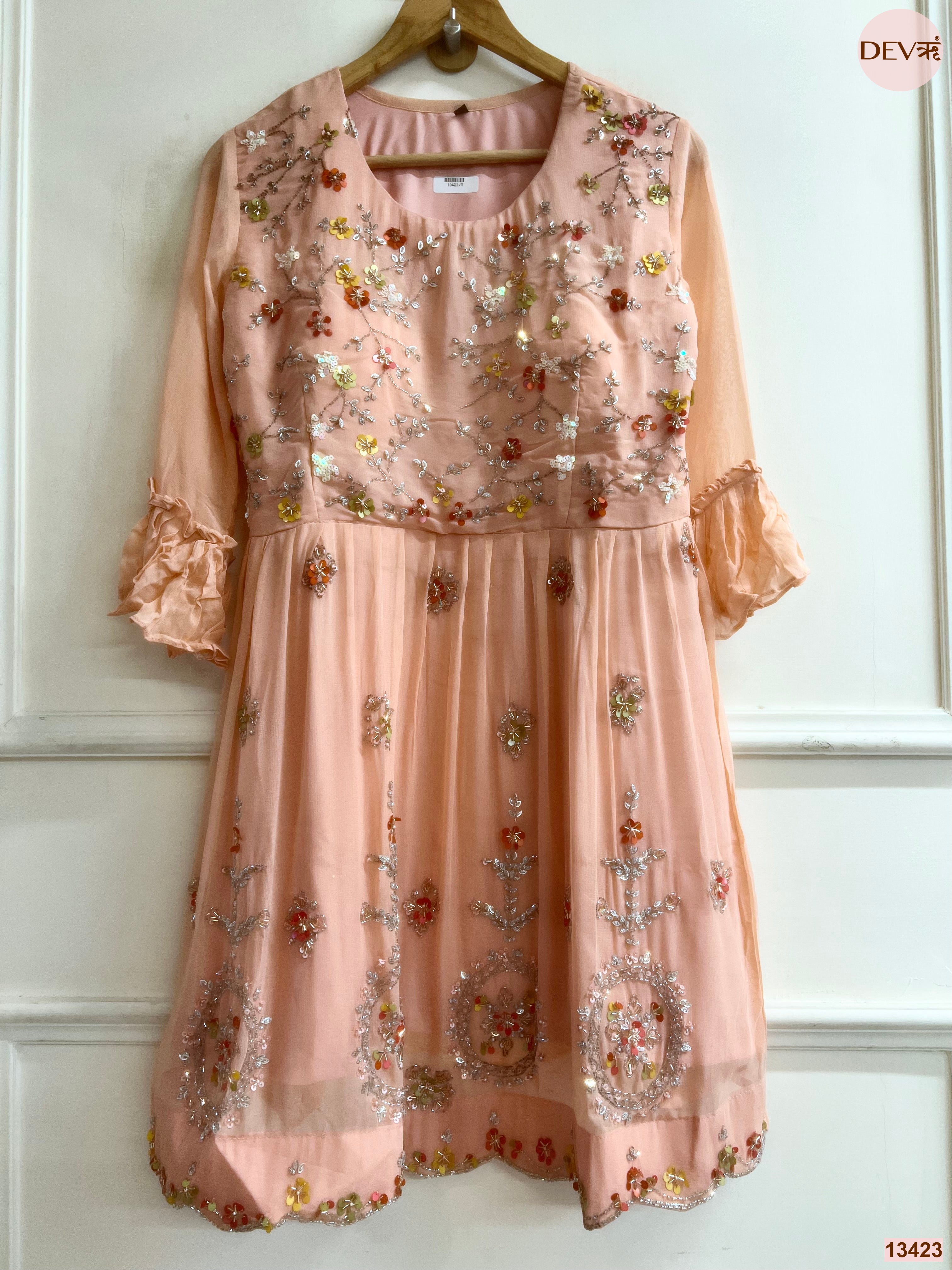 Gulnaar Georgette Embroidered Peach 2-Piece Set (Devri – D.No 13423)