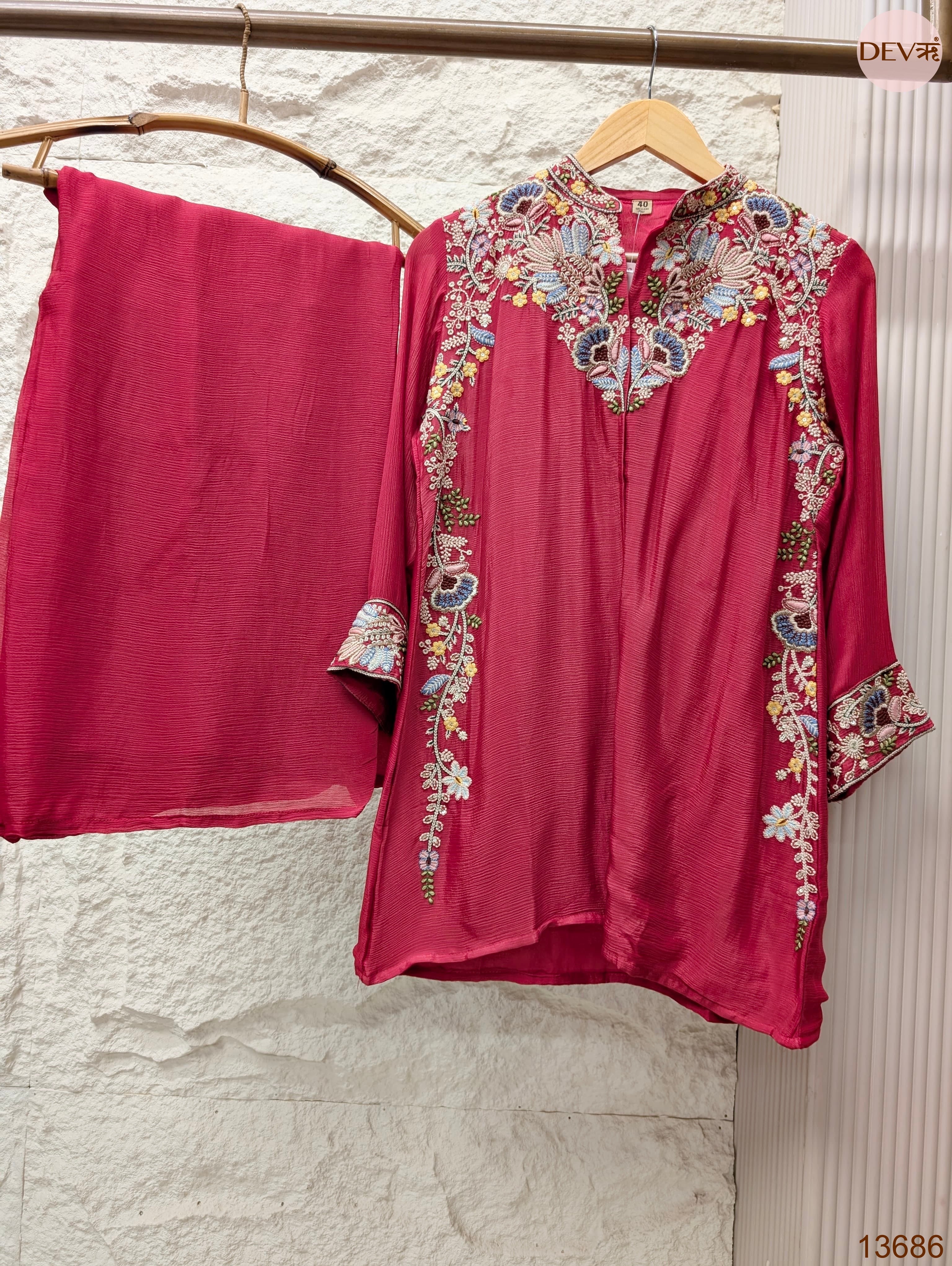 Gulnaar Pure chinon Embroidered Magenta 2-Piece Set (Devri – D.No 13686)