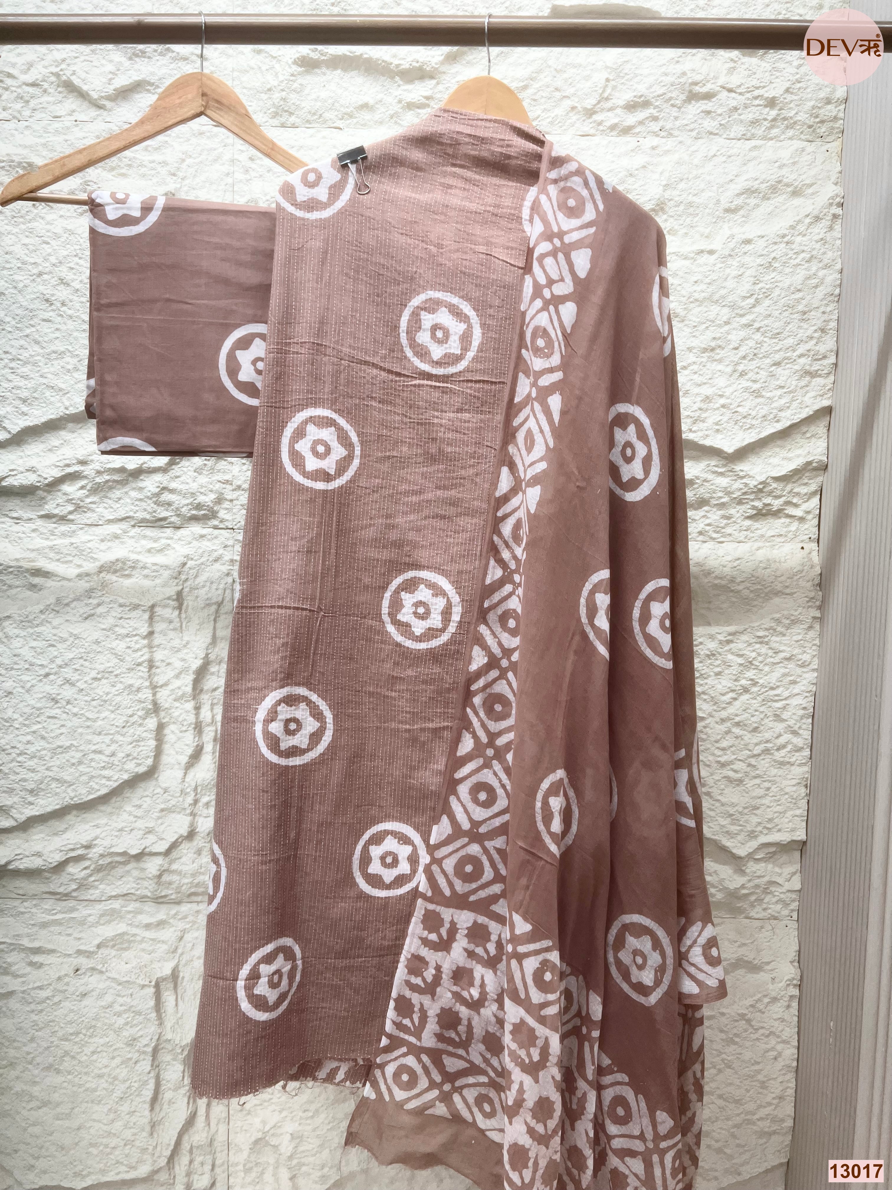 Brown Cotton Printed Unstitched 3-Piece Suit (Devri – D.No 13017)