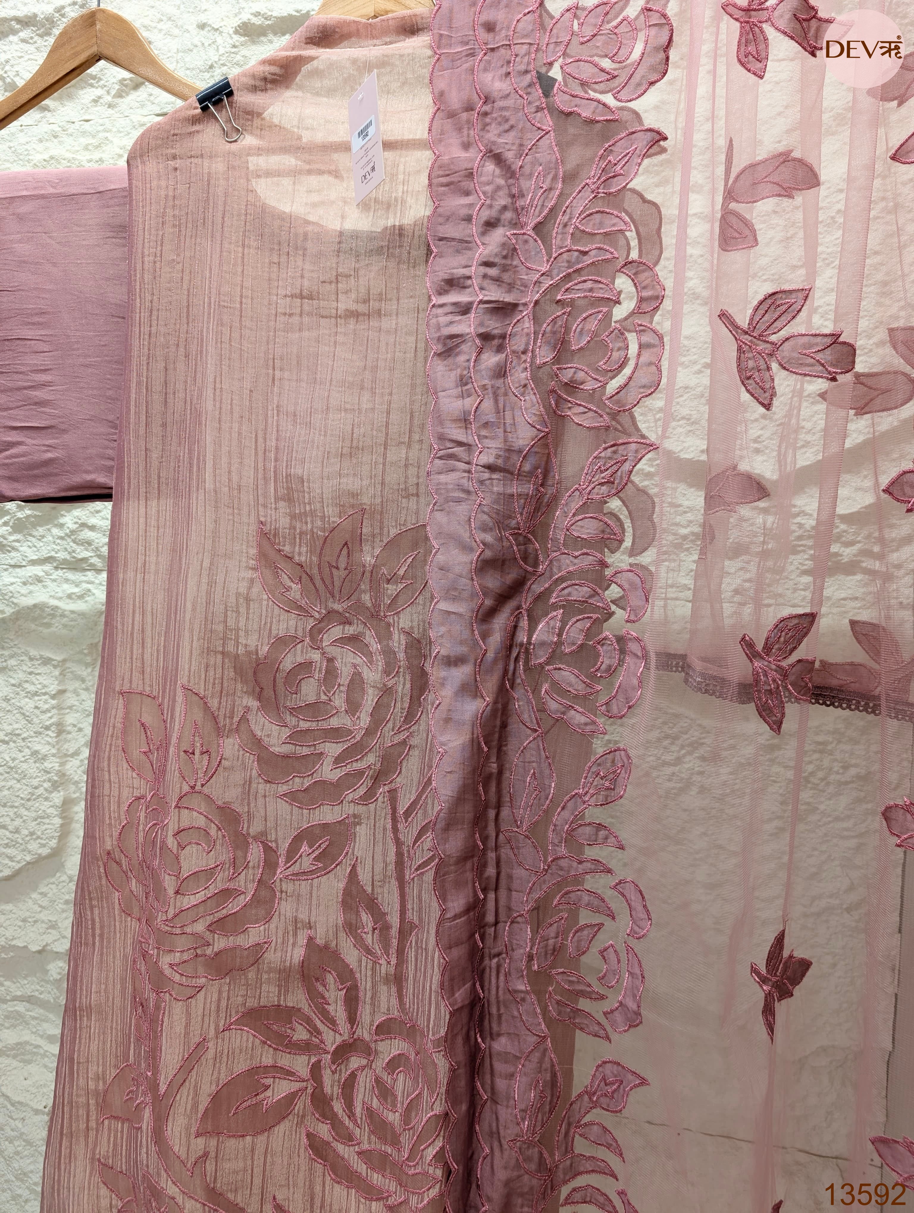 Pink Tissue Crush Silk Embroidered Unstitched 3-Piece Suit (Devri – D.No 13592)