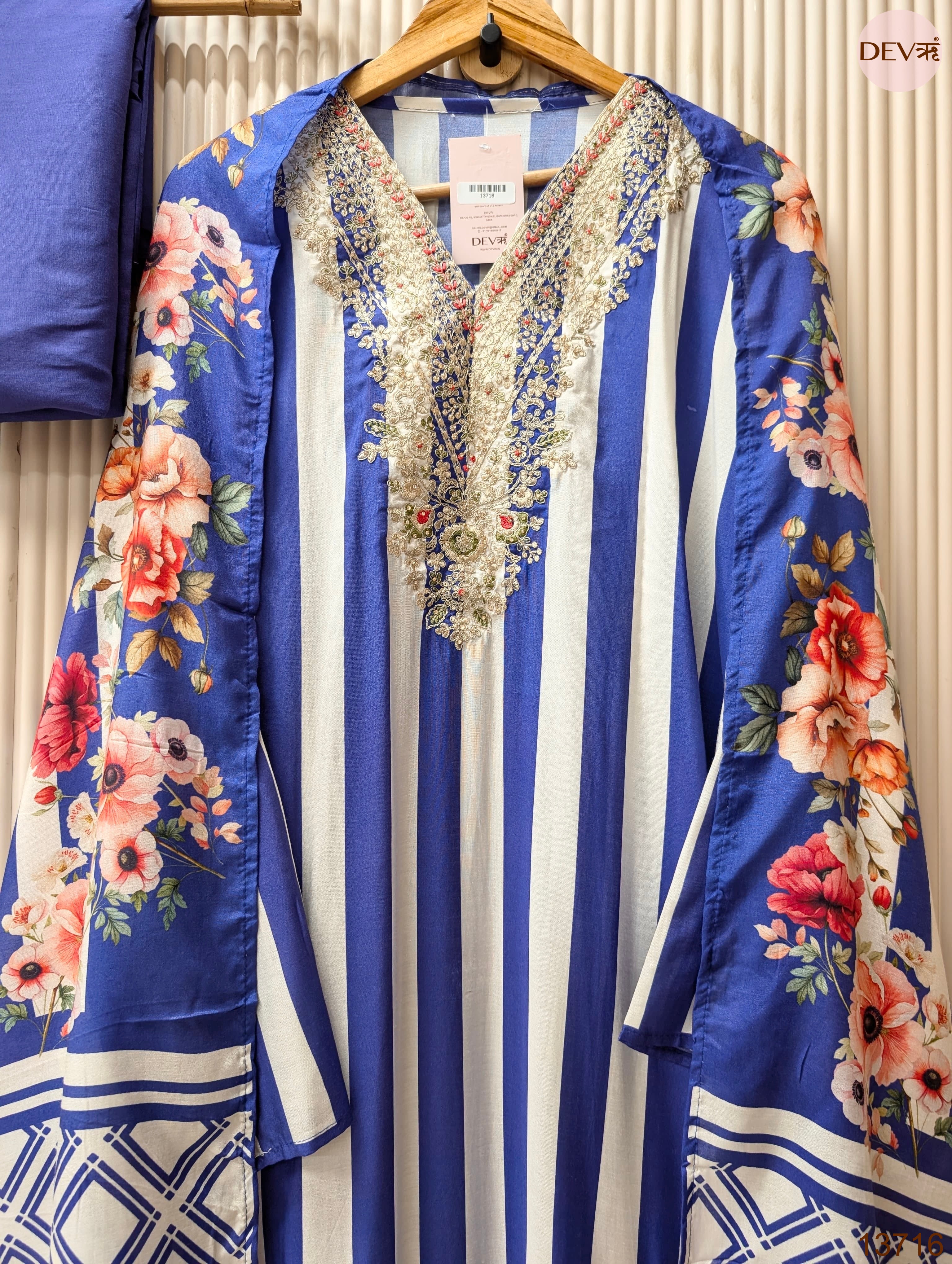 Blue Organza Silk Printed Unstitched 3-Piece Suit (Devri – D.No 13716)