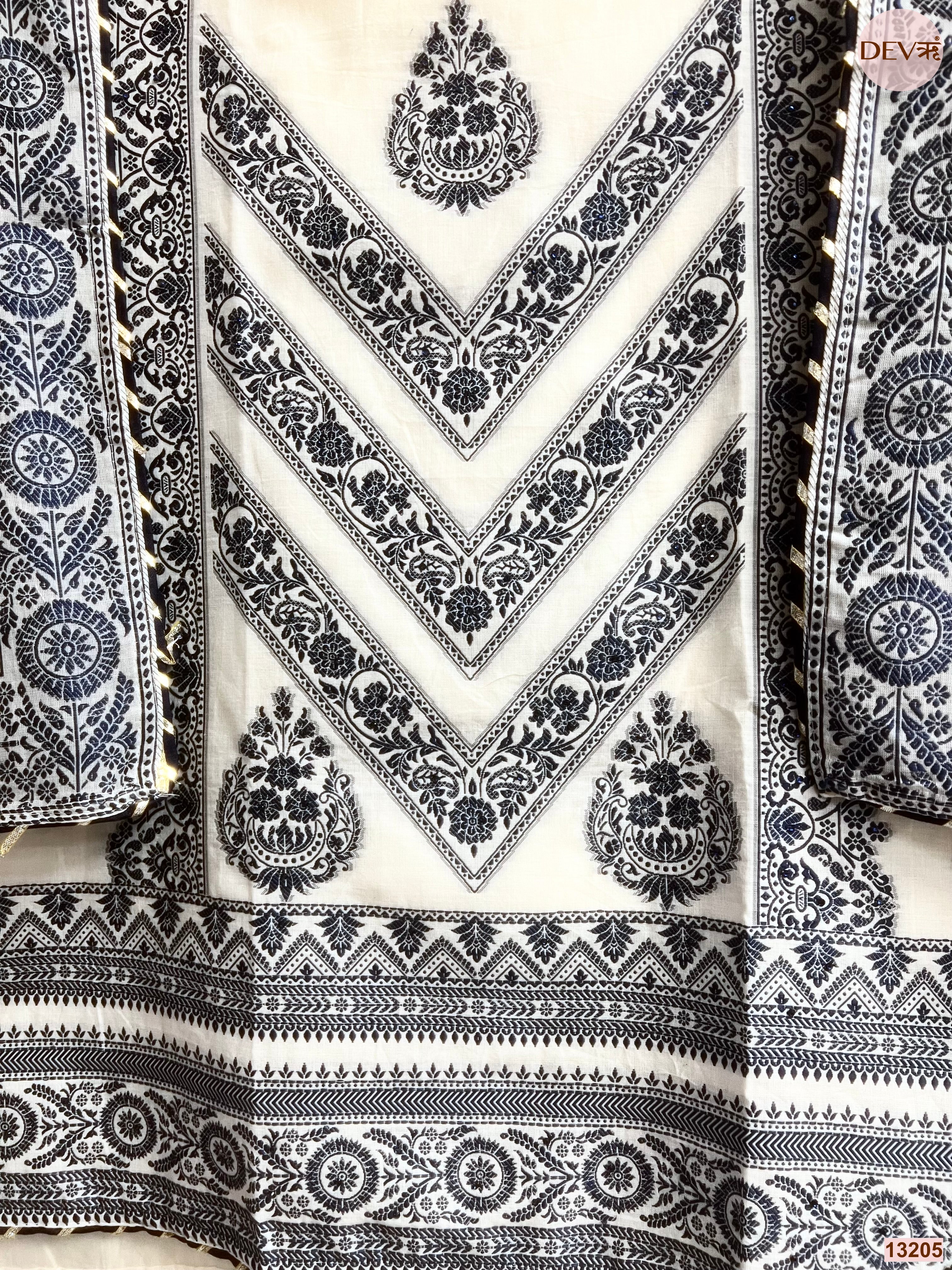 Off White Jamdani Cotton Printed Unstitched 3-Piece Suit (Devri – D.No 13205)