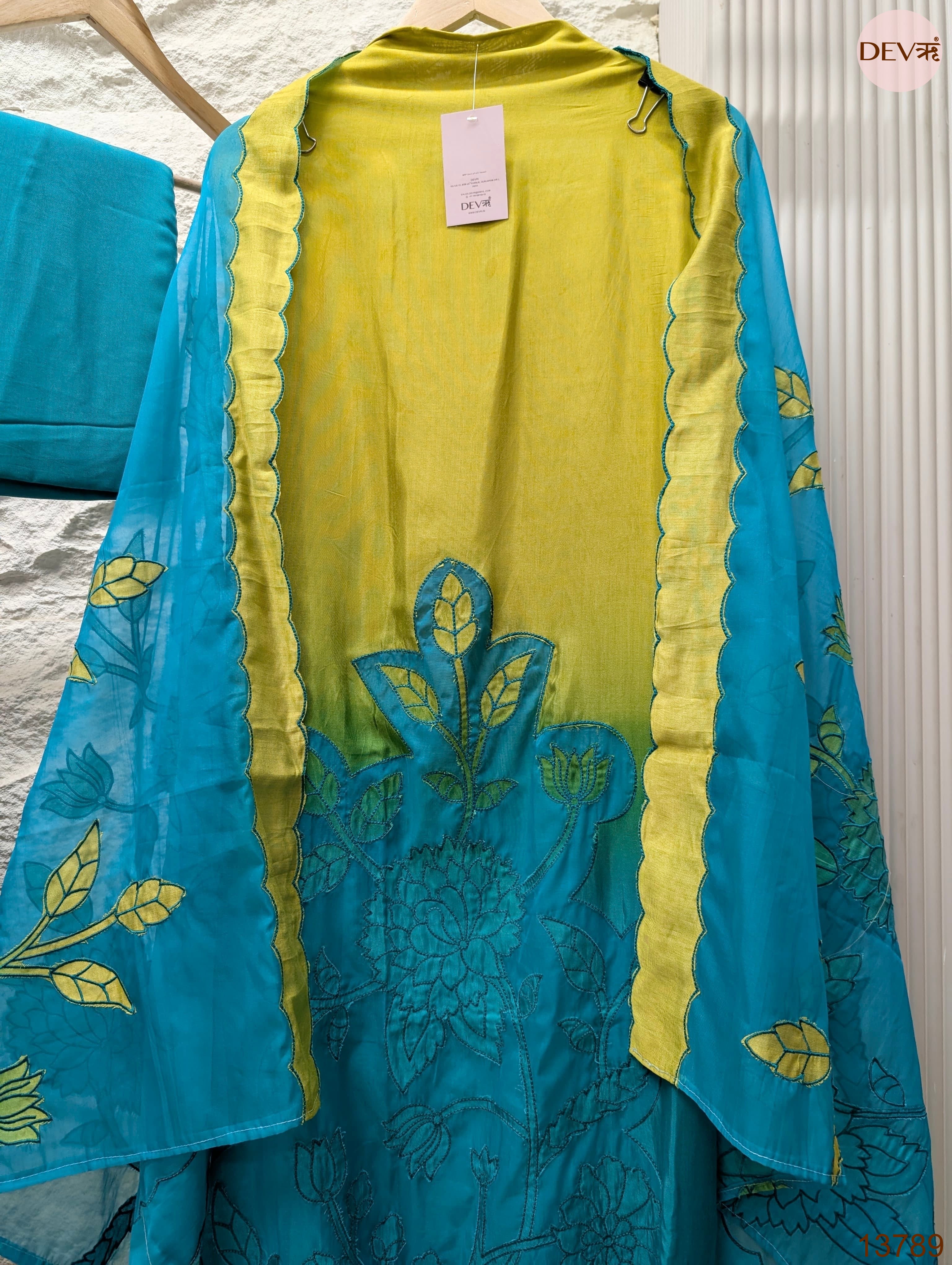 Teal Muslin Embroidered Unstitched 3-Piece Suit (Devri – D.No 13789)