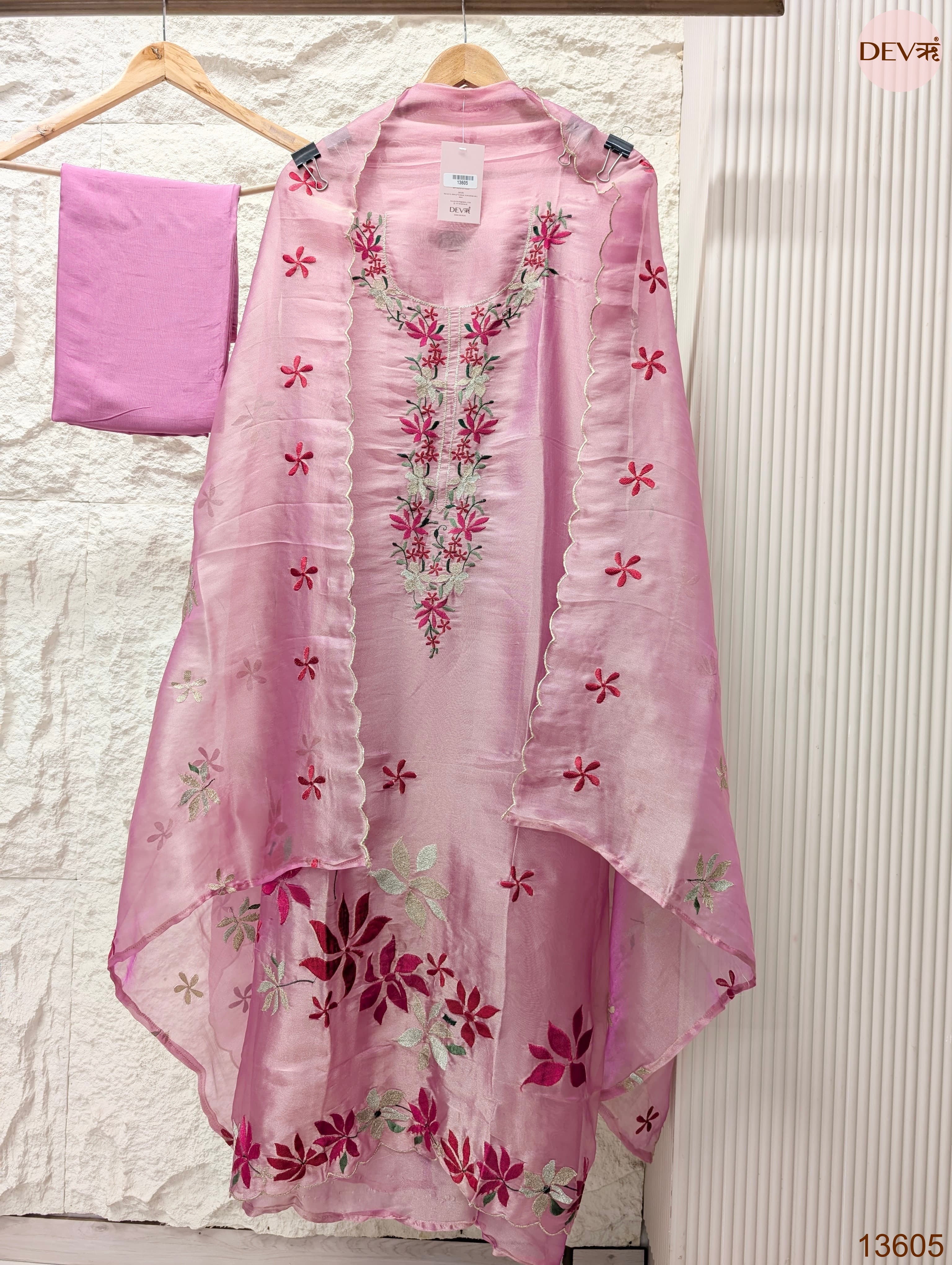 Pink Crush Tissue Silk Embroidered Unstitched 3-Piece Suit (Devri – D.No 13605)