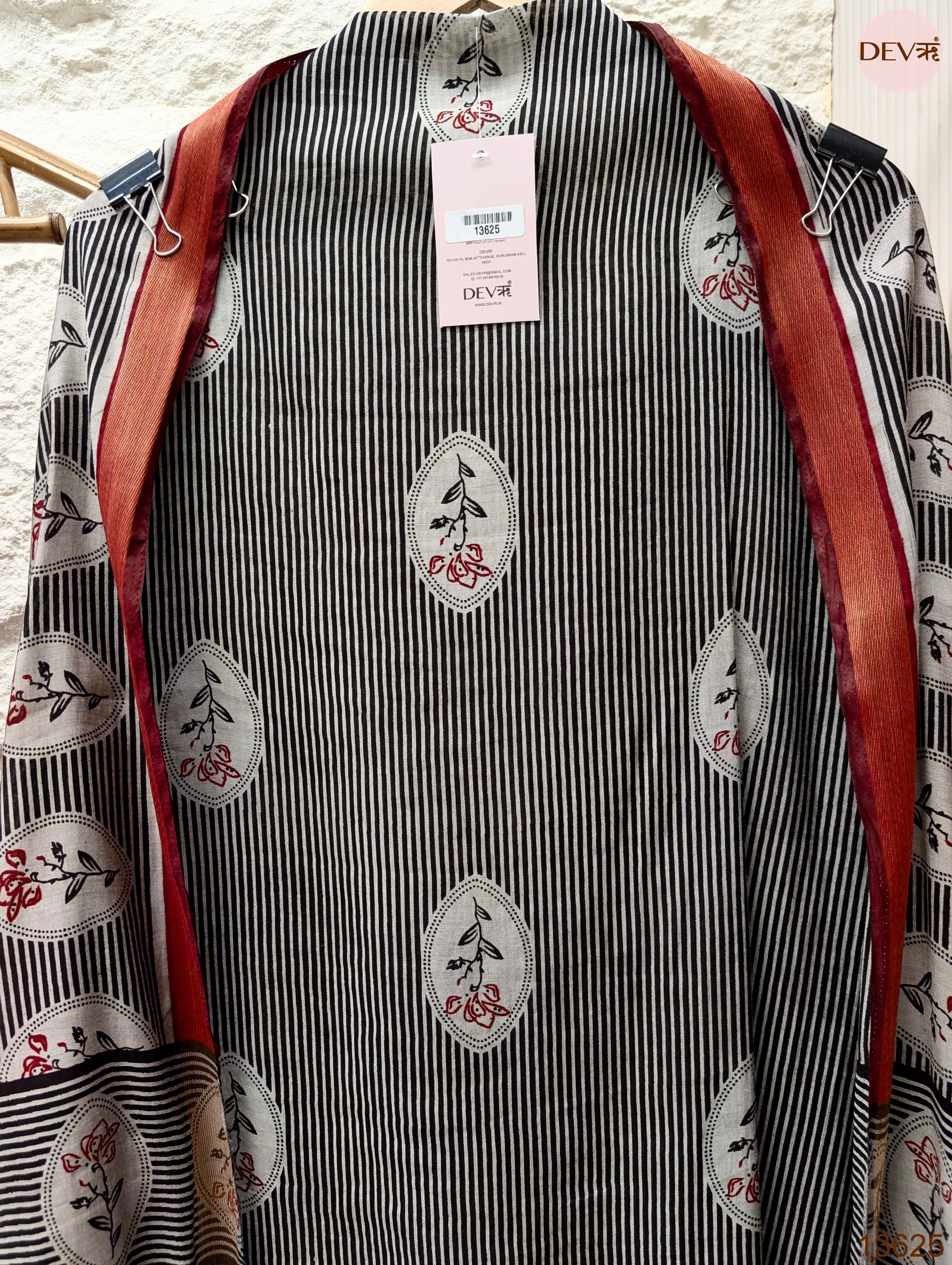 Black Maheshwari Silk Printed Unstitched 3-Piece Suit (Devri – D.No 13625)