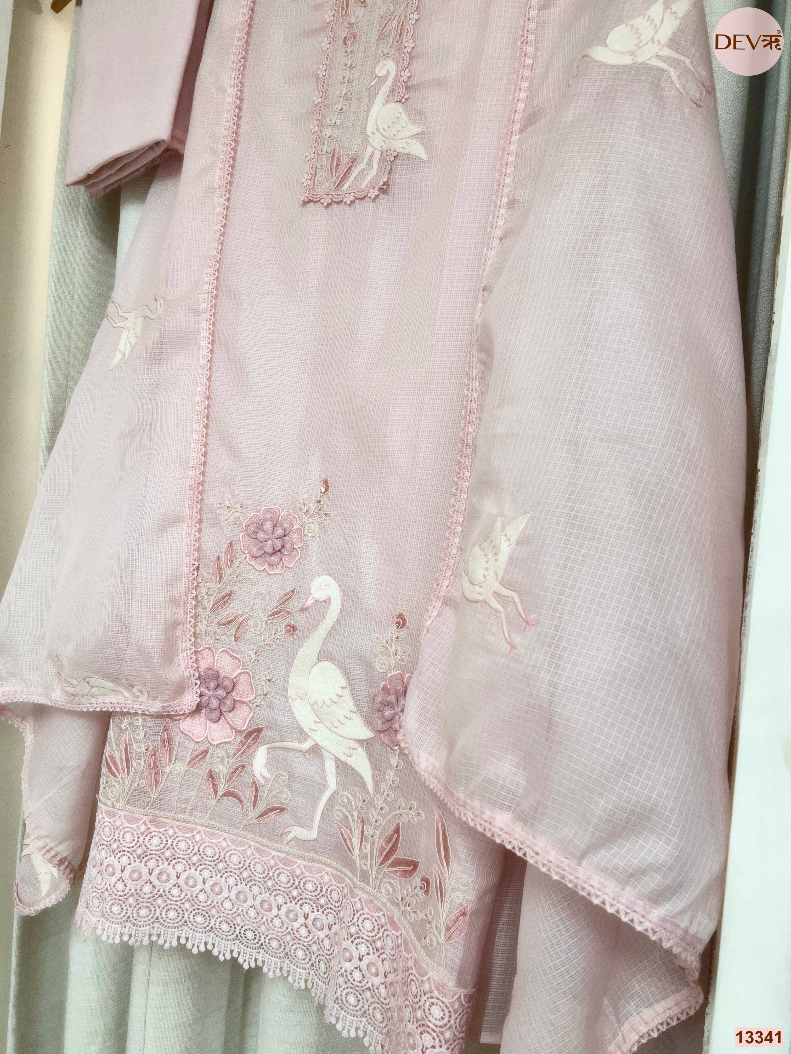 Pink Kota Embroidered Unstitched 3-Piece Suit (Devri – D.No 13341)