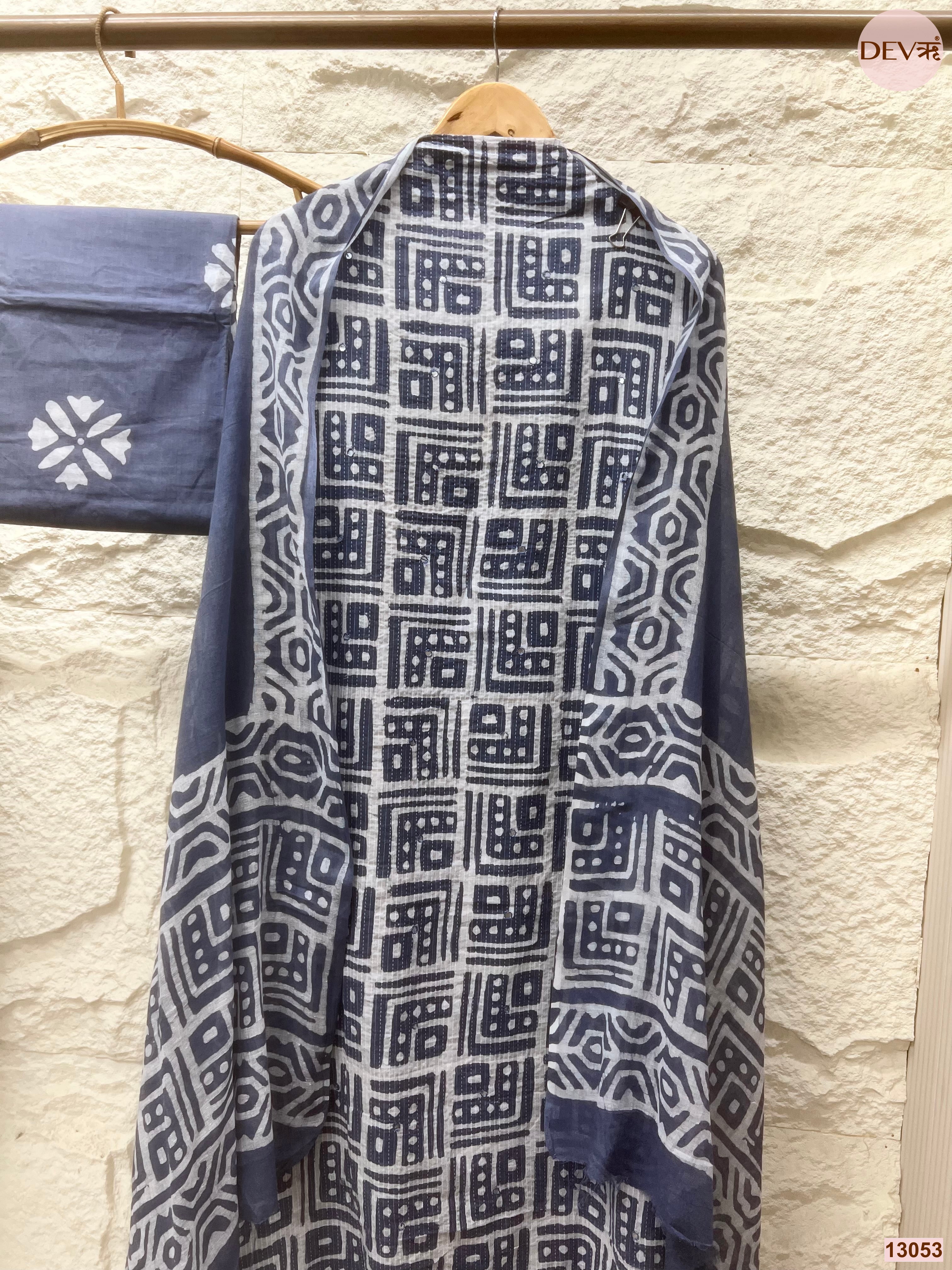 Navy Cotton Printed Unstitched 3-Piece Suit (Devri – D.No 13053)