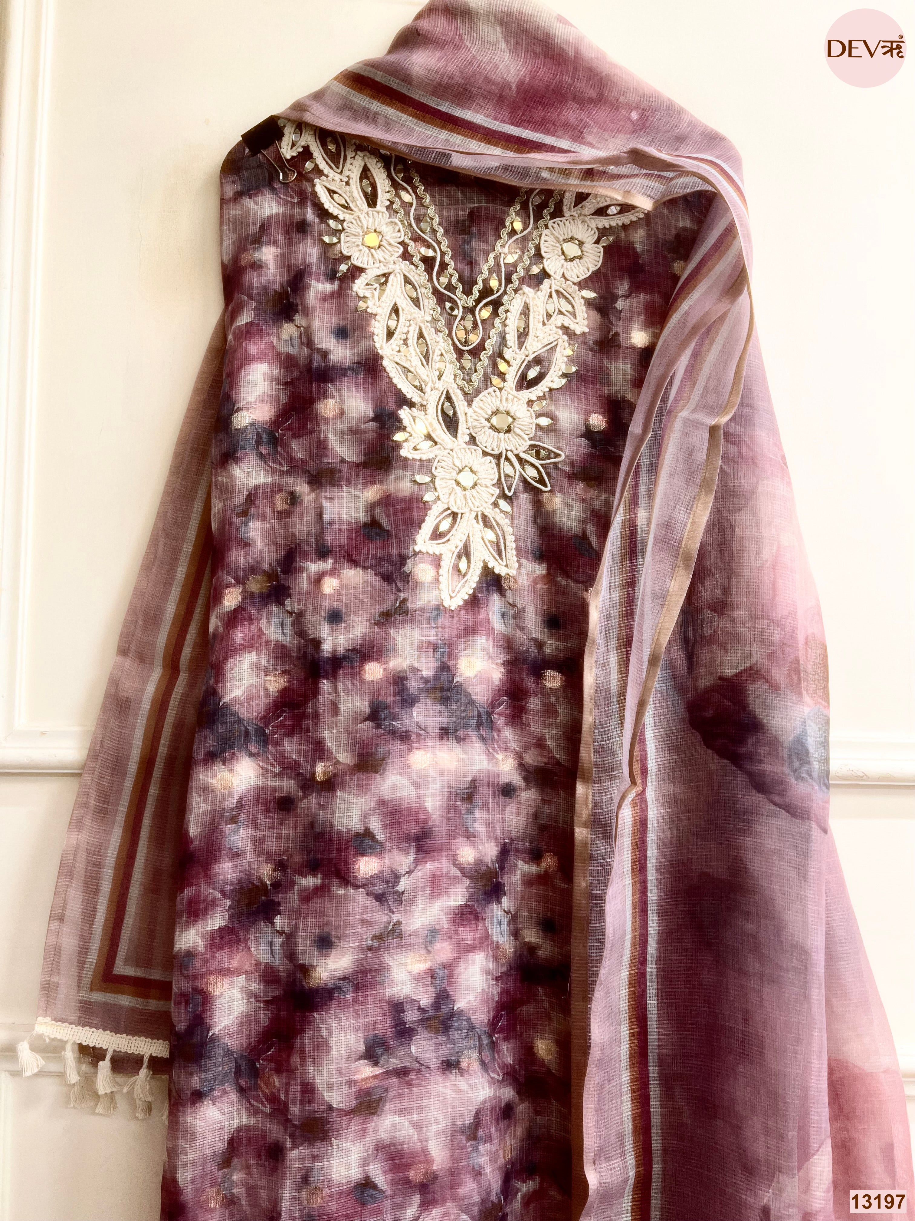 Wine Kota Zari Printed Unstitched 3-Piece Suit (Devri – D.No 13197)