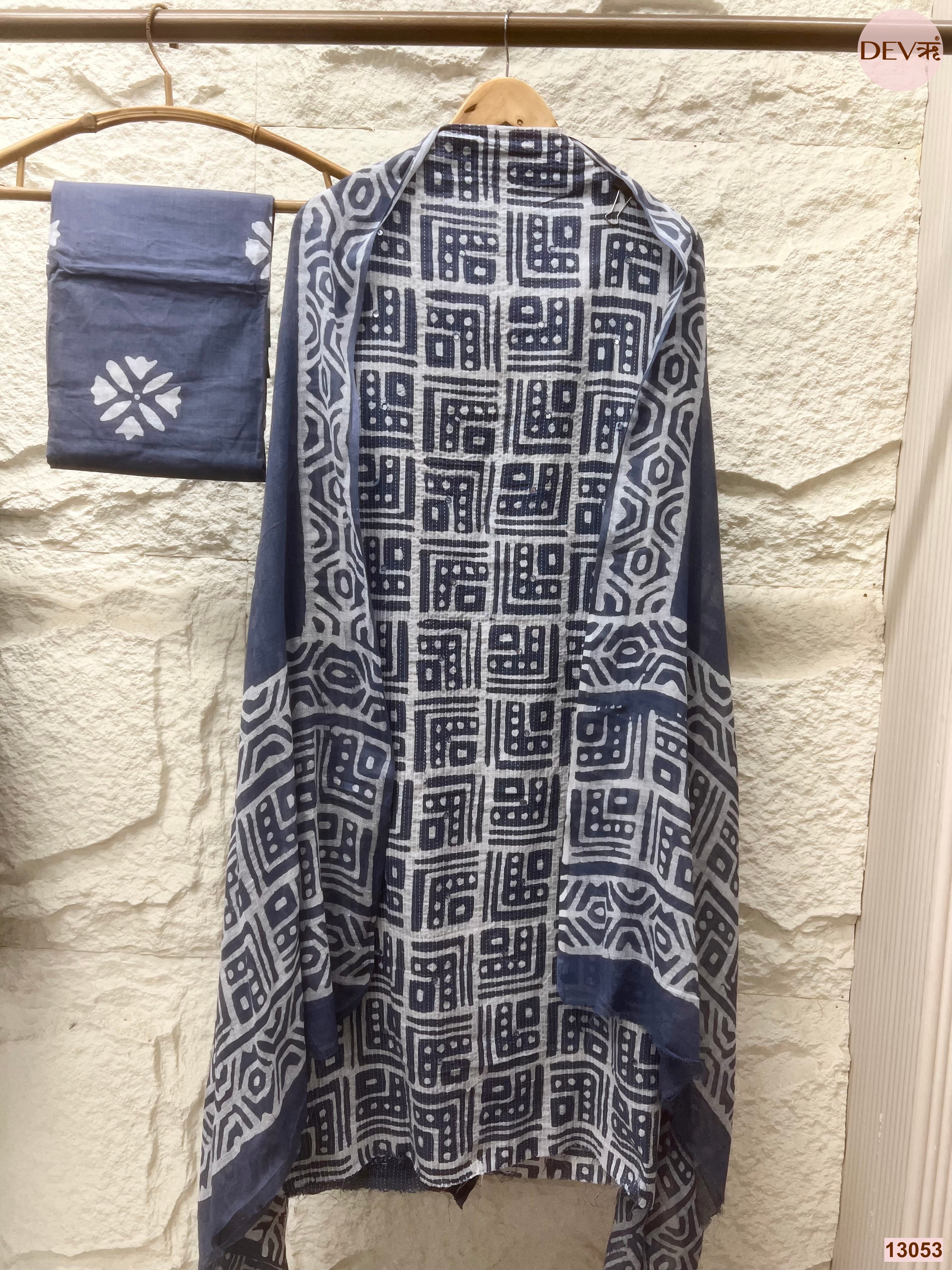 Navy Cotton Printed Unstitched 3-Piece Suit (Devri – D.No 13053)
