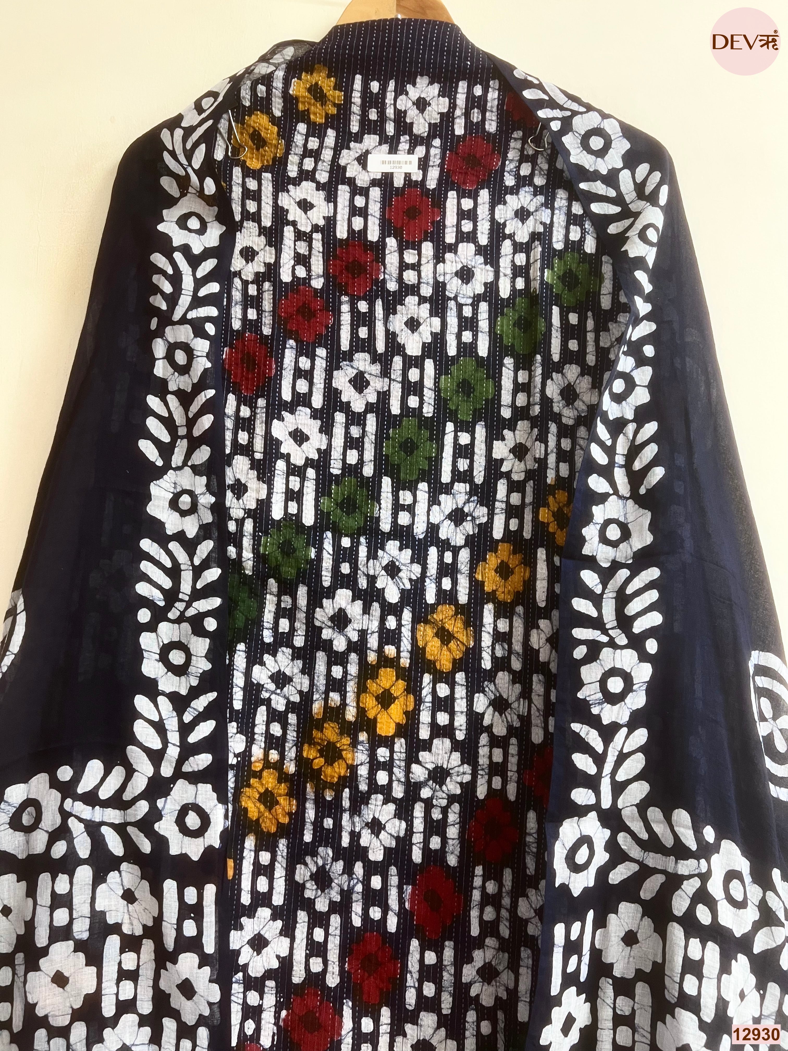 Black Cotton Batik Printed Unstitched 3-Piece Suit (Devri – D.No 12930)