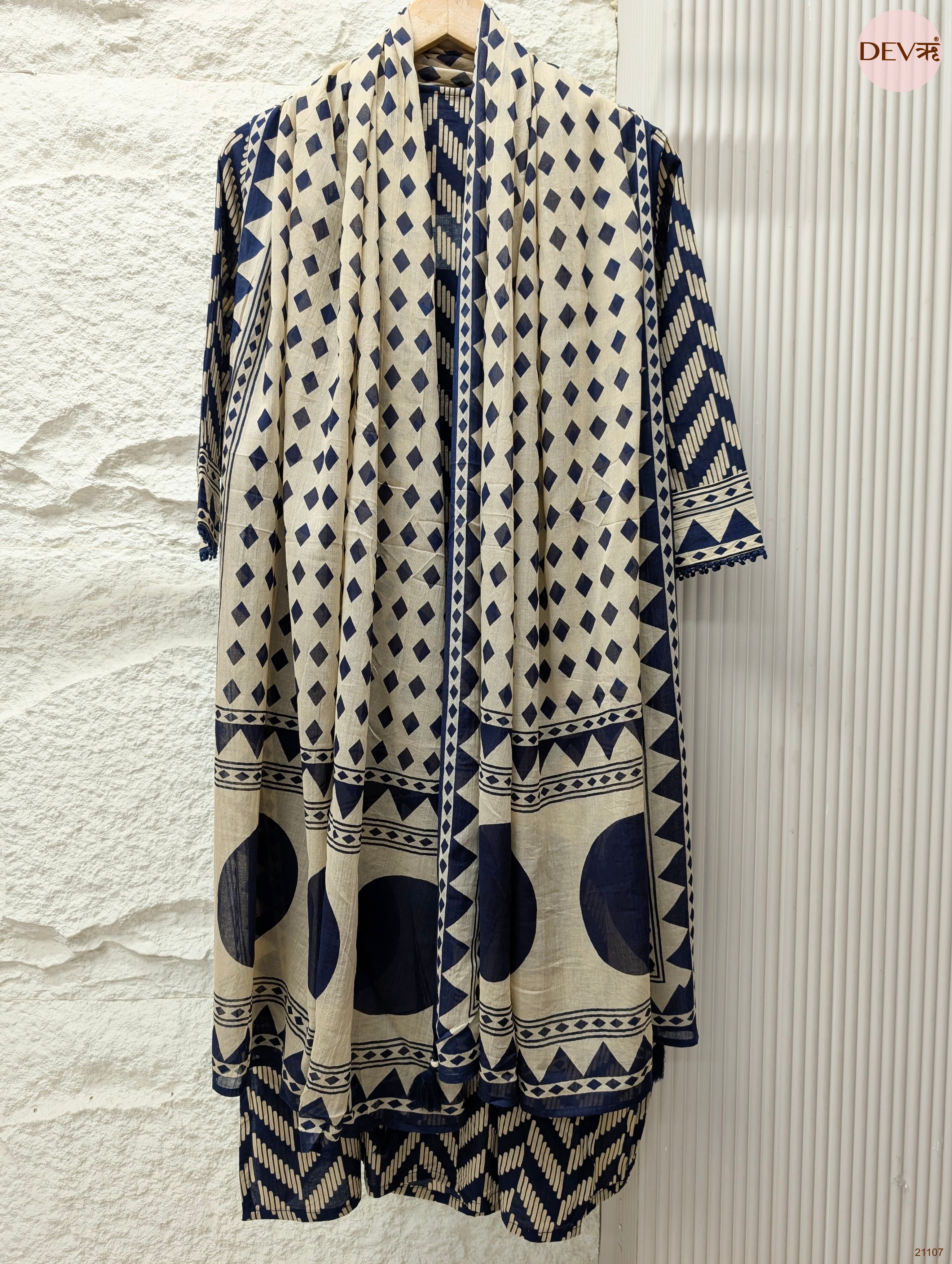 Neelambara Pure Cotton Printed Navy Blue 3-Piece Set (Devri – D.No 21107)