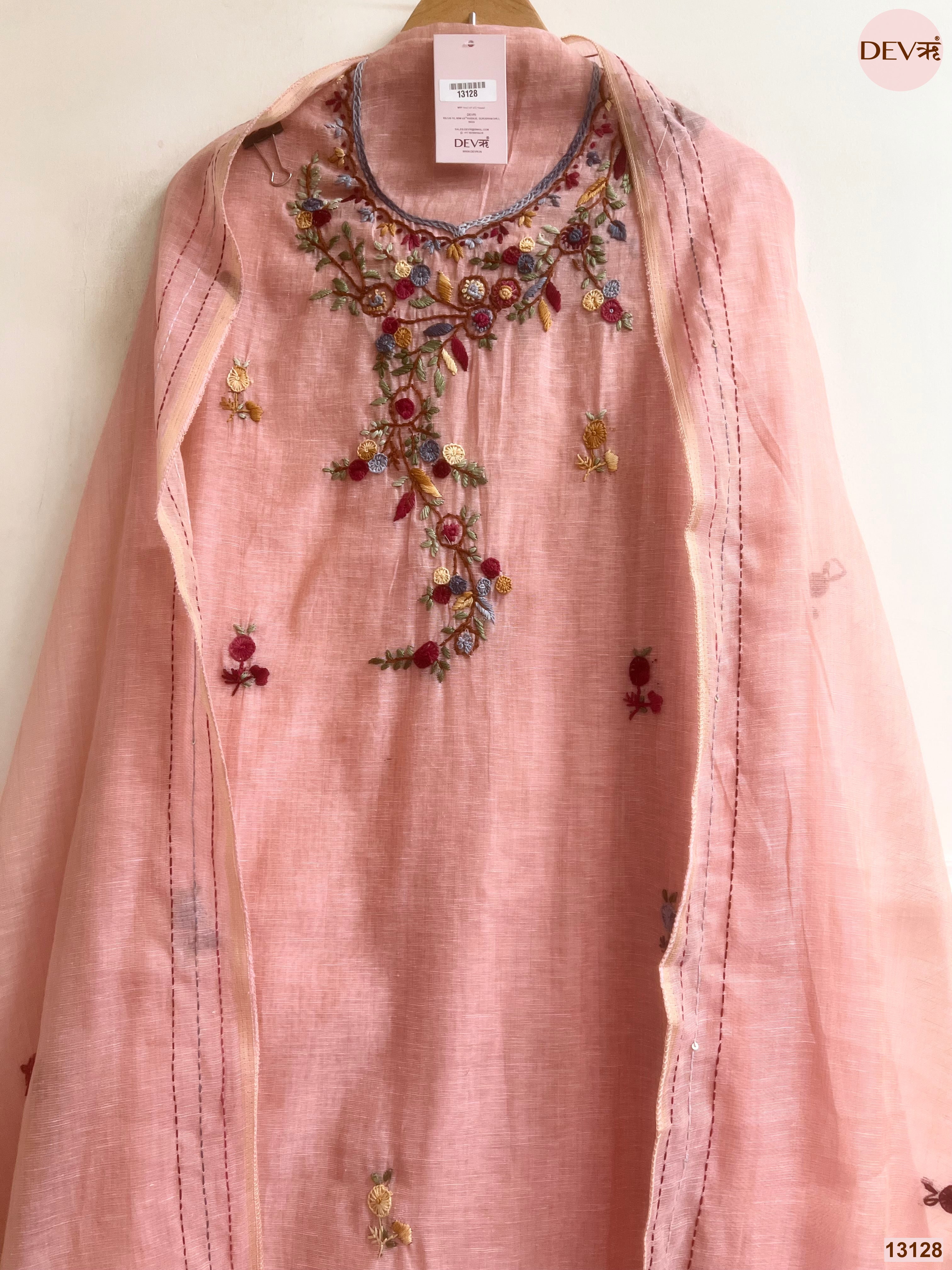 Peach Jamdani Cotton Embroidered Unstitched 3-Piece Suit (Devri – D.No 13128)