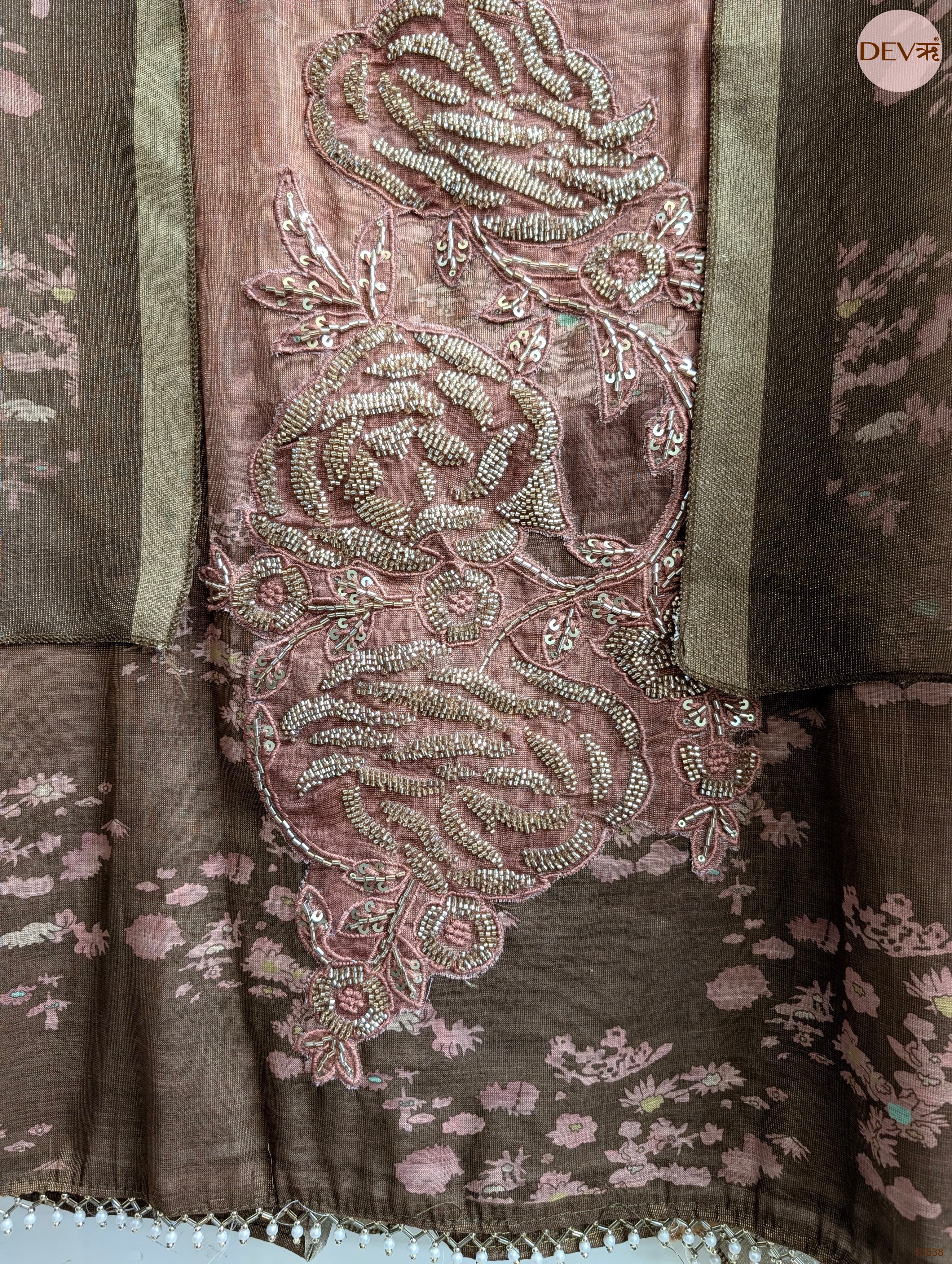 Brown Linen Cotton Printed Unstitched 3-Piece Suit (Devri – D.No 13538)