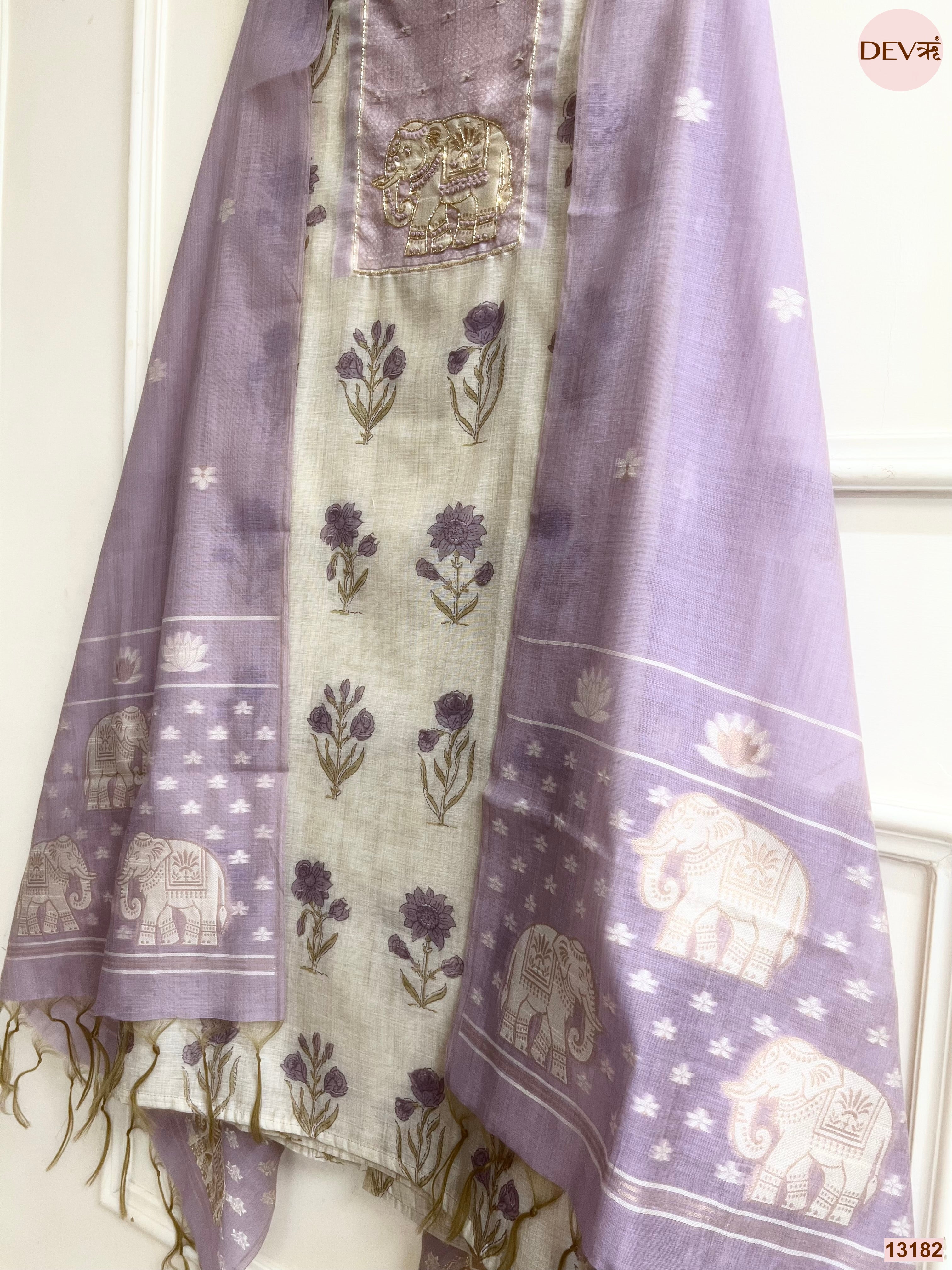 Lavender Mul Chanderi Printed Unstitched 3-Piece Suit (Devri – D.No 13182)