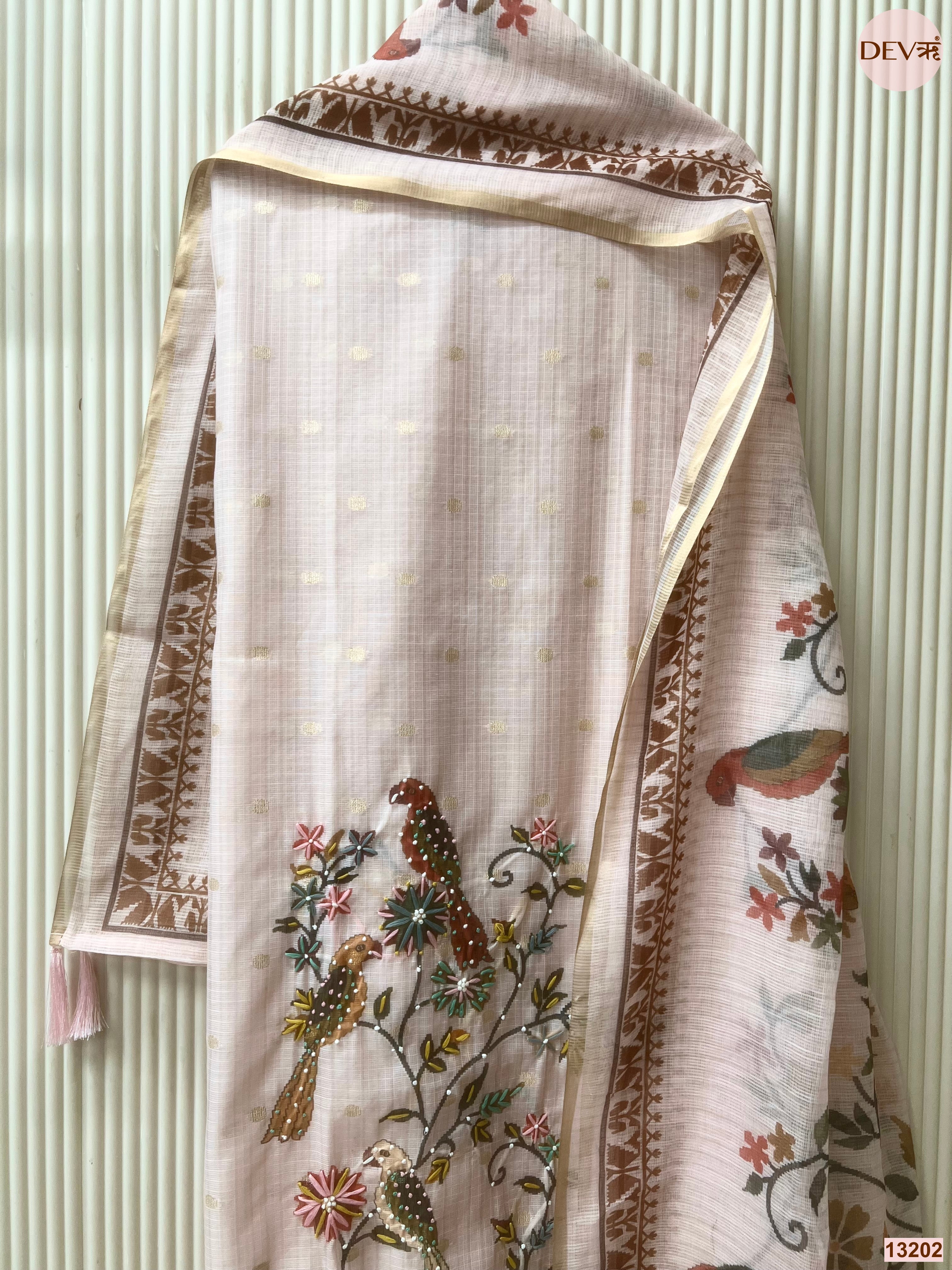 Pink Kota Embroidered Unstitched 3-Piece Suit (Devri – D.No 13202)
