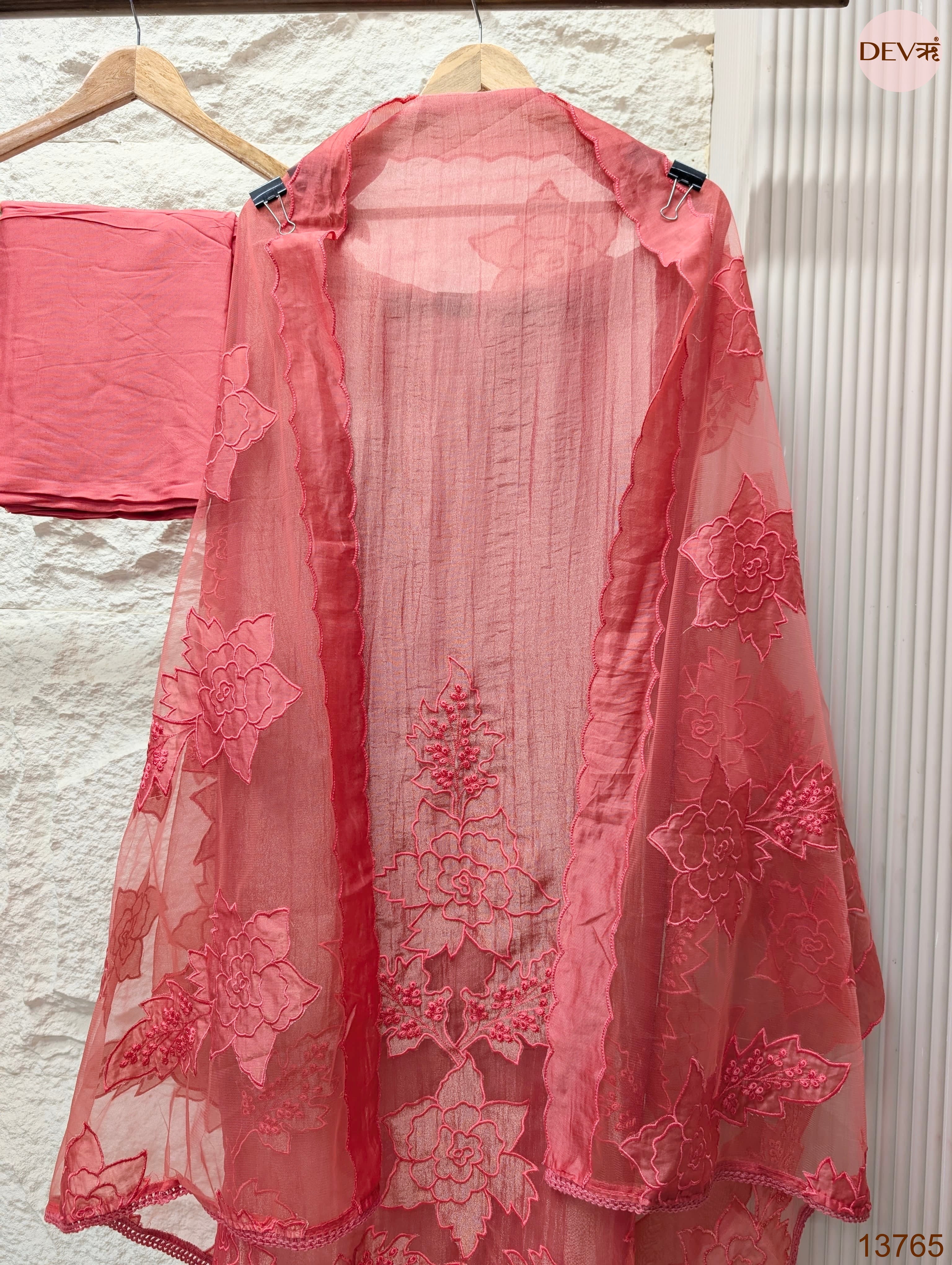 Pink Tissue Silk Embroidered Unstitched 3-Piece Suit (Devri – D.No 13765)
