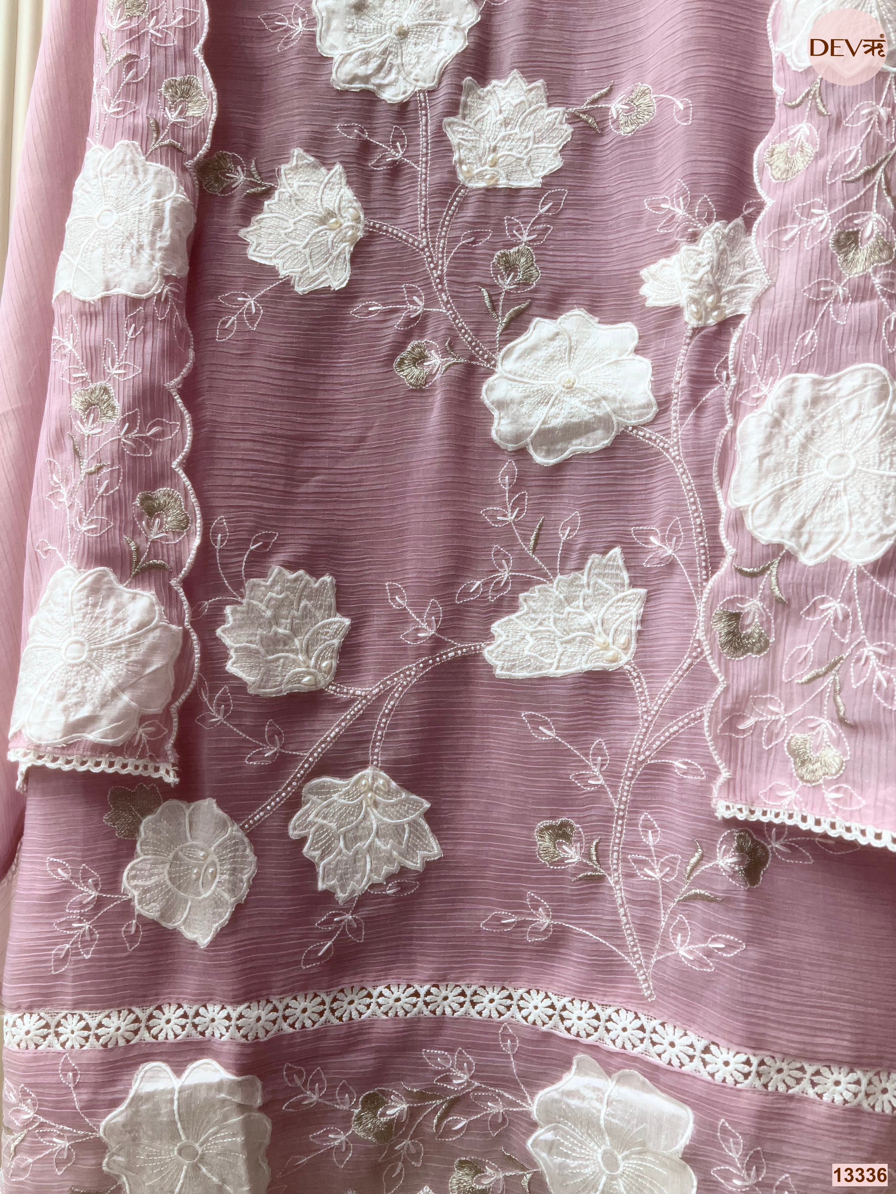 Pink Mul Chanderi Crush Embroidered Unstitched 3-Piece Suit (Devri – D.No 13336)