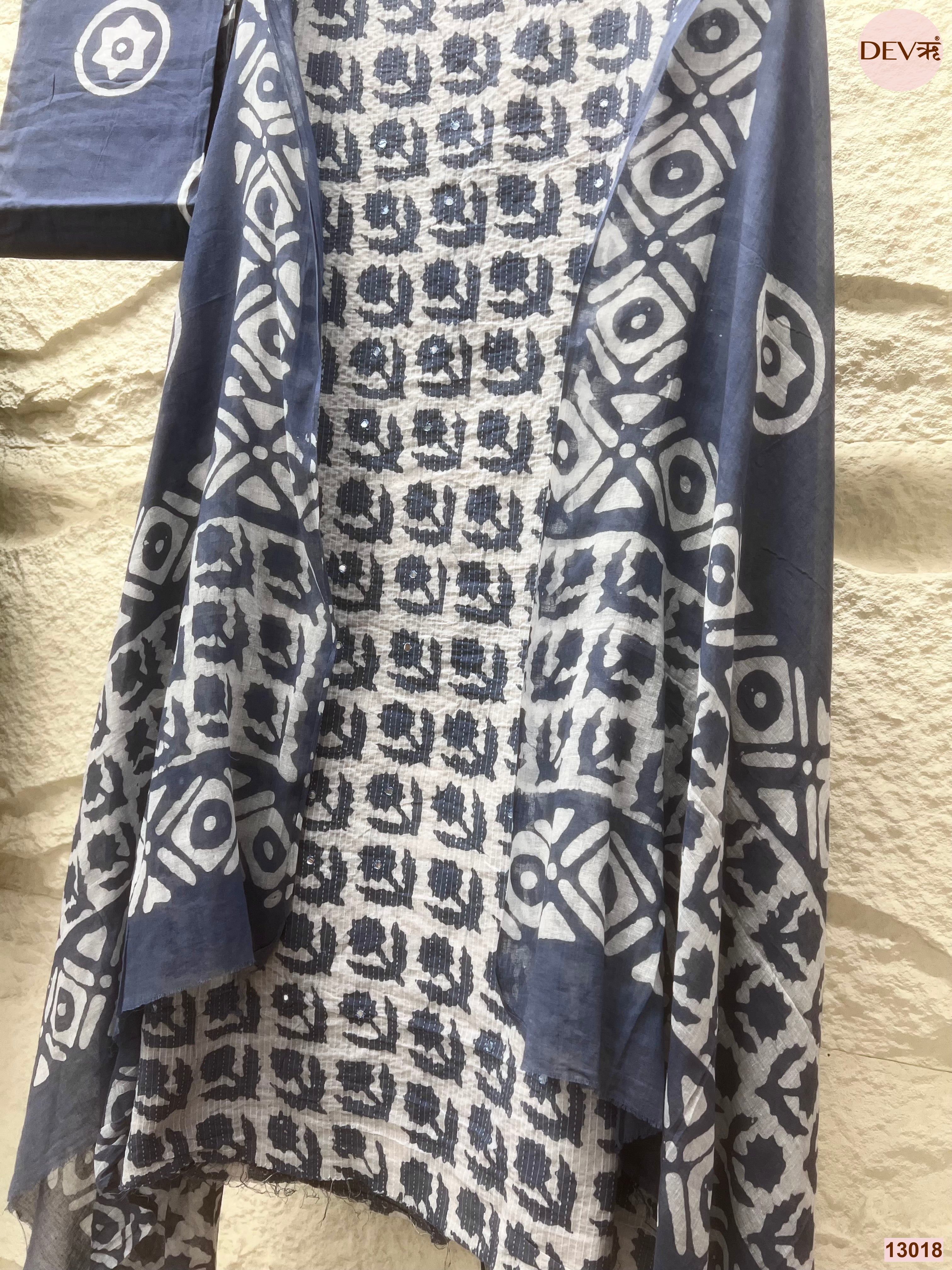 Blue Cotton Printed Unstitched 3-Piece Suit (Devri – D.No 13018)