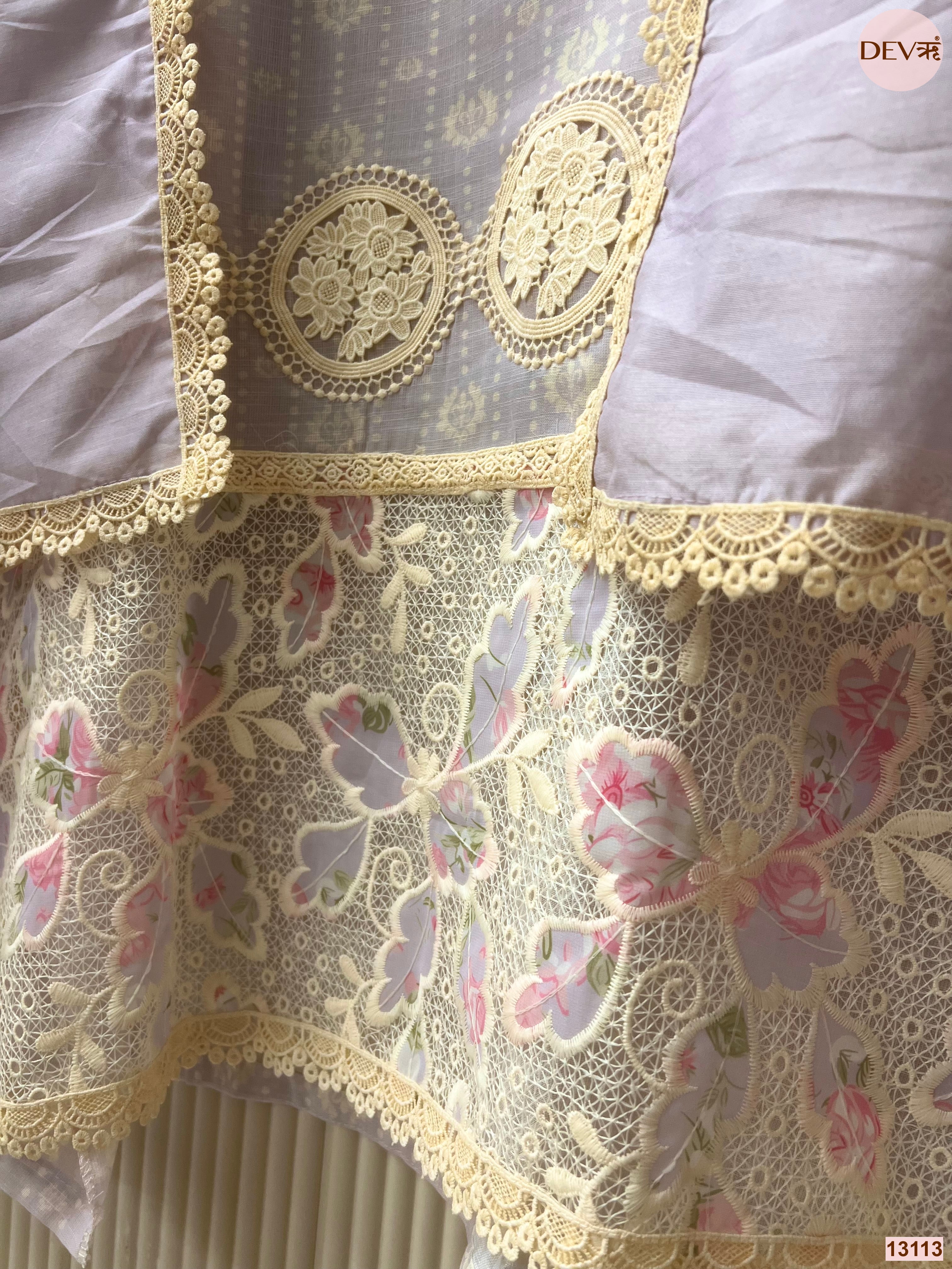 Lavender Linen Cotton Embroidered Unstitched 3-Piece Suit (Devri – D.No 13113)