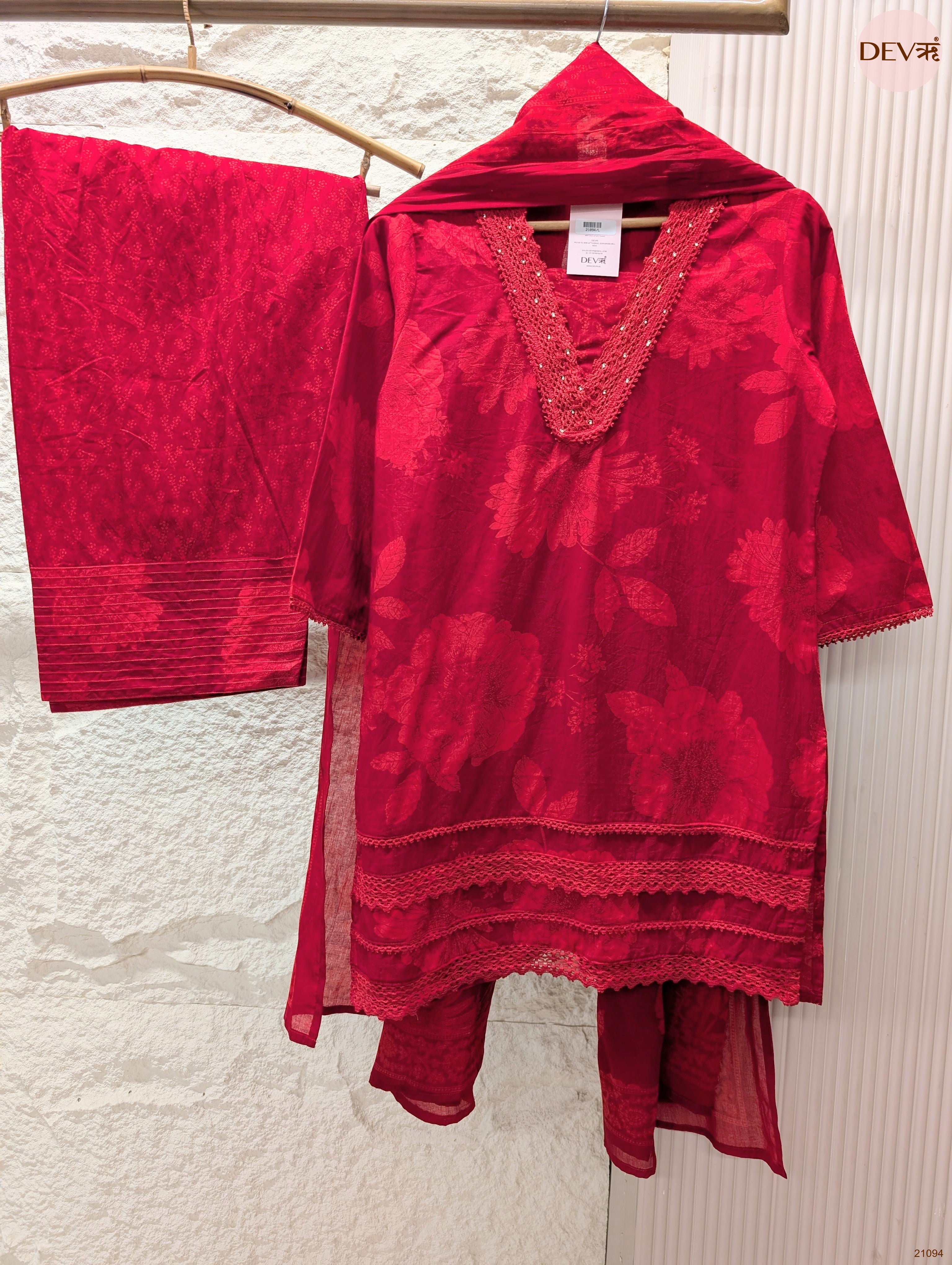 Gulnaar Pure Cotton Printed Maroon 3-Piece Set (Devri – D.No 21094)