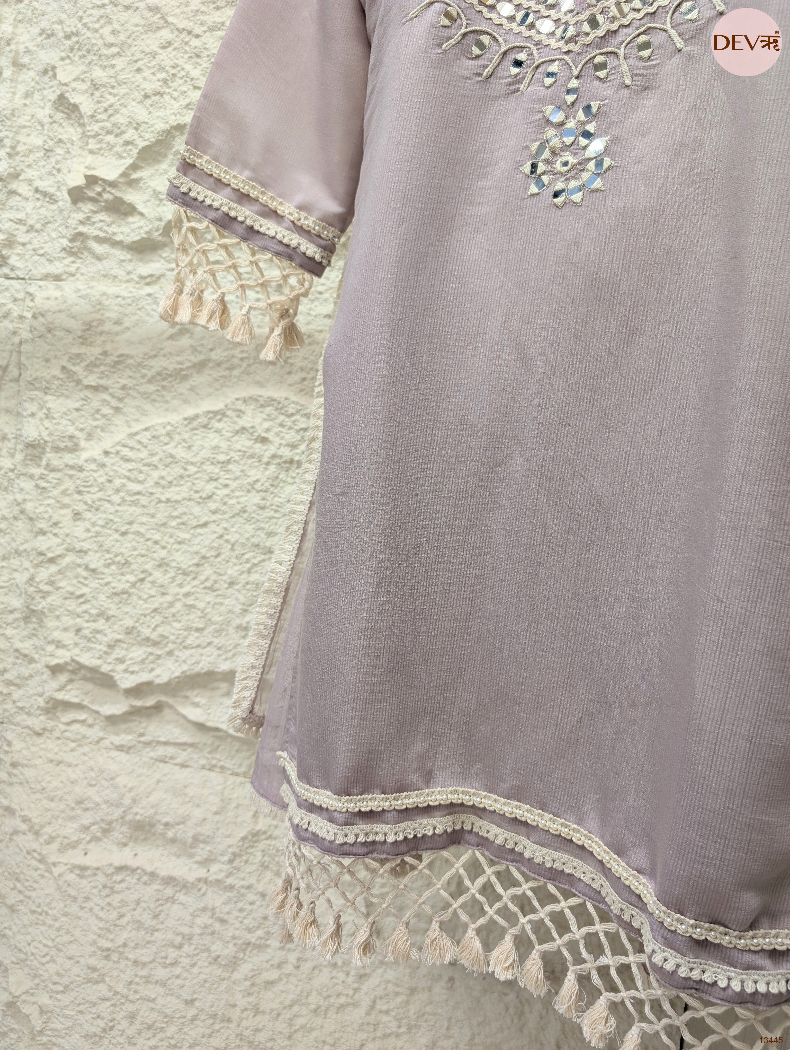 Gulnaar Mul Chanderi Embroidered Lilac 3-Piece Set (Devri – D.No 13445)