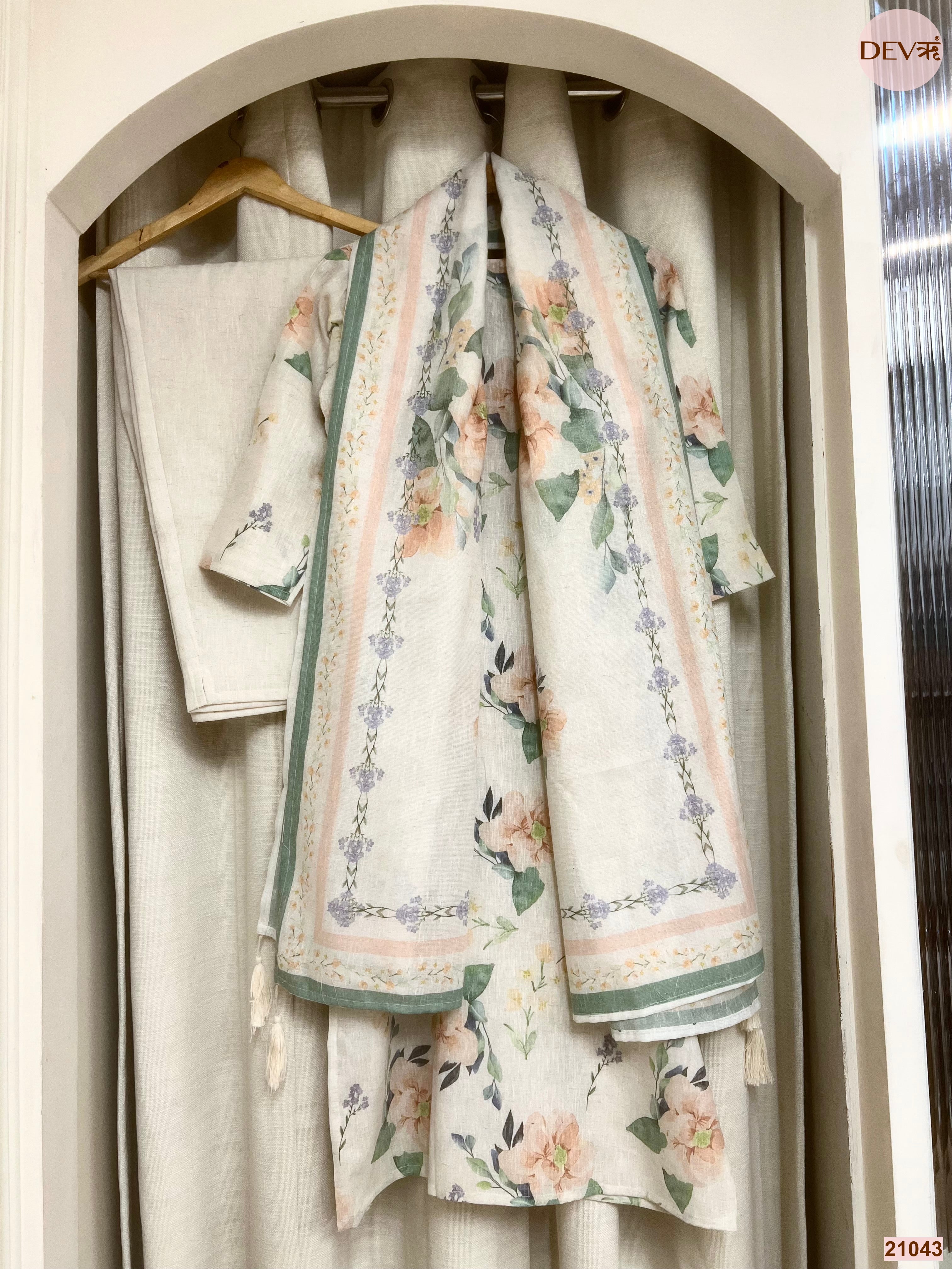 Gulnaar Pure Cotton Printed Off-White 3-Piece Set (Devri – D.No 21043)