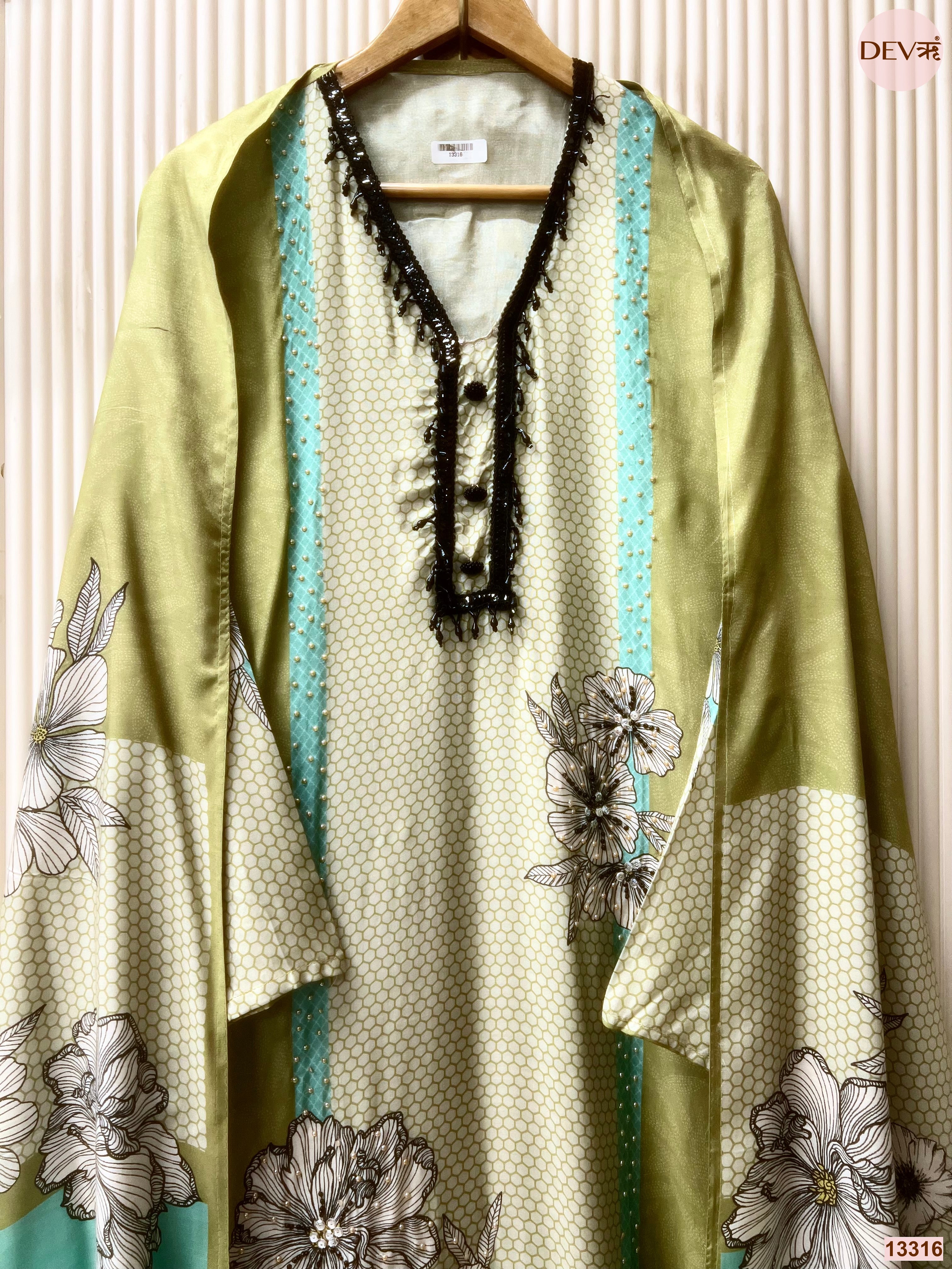 Green Muslin Printed Unstitched 3-Piece Suit (Devri – D.No 13316)