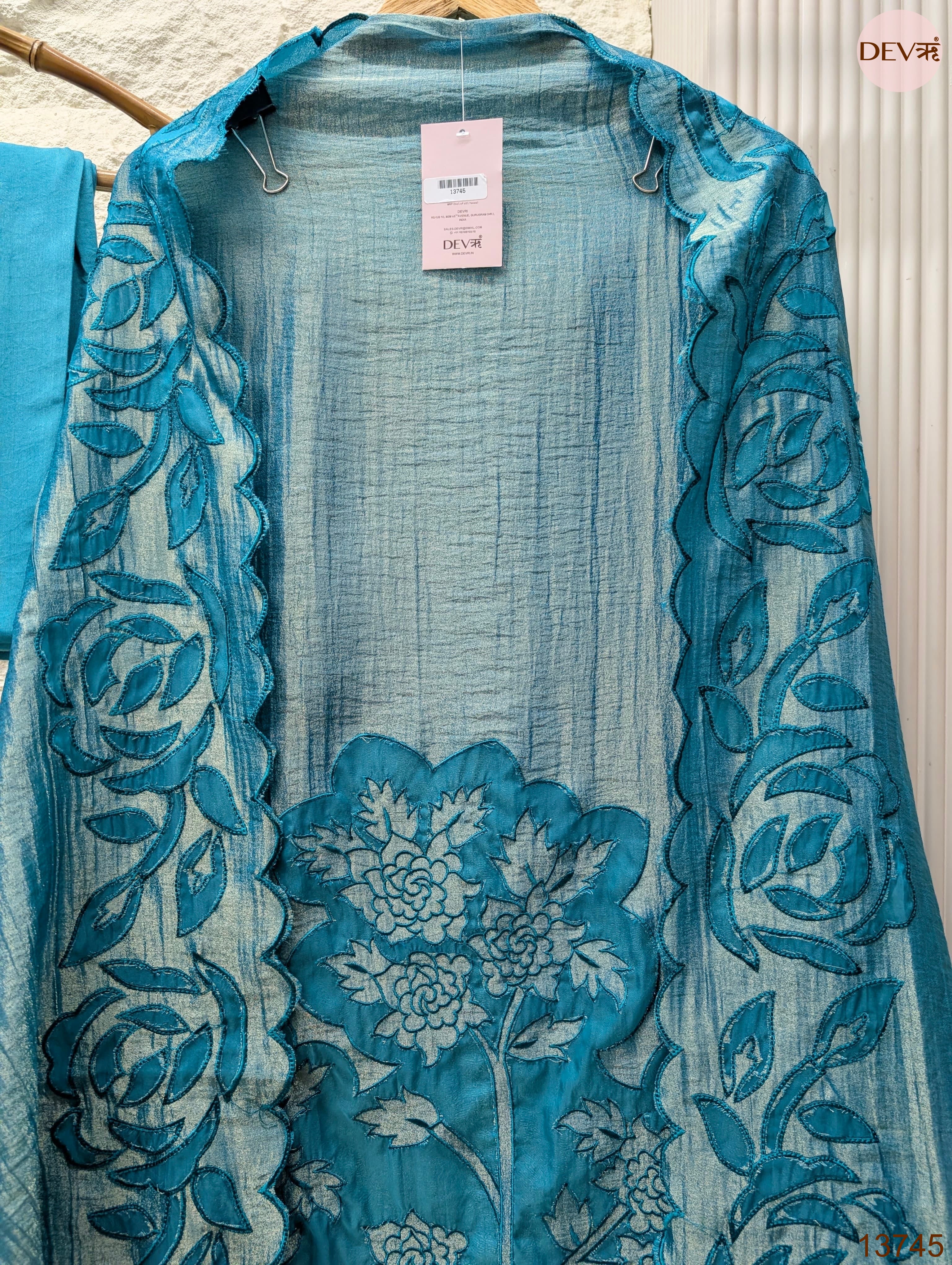 Blue Tissue Crush Silk Embroidered Unstitched 3-Piece Suit (Devri – D.No 13745)