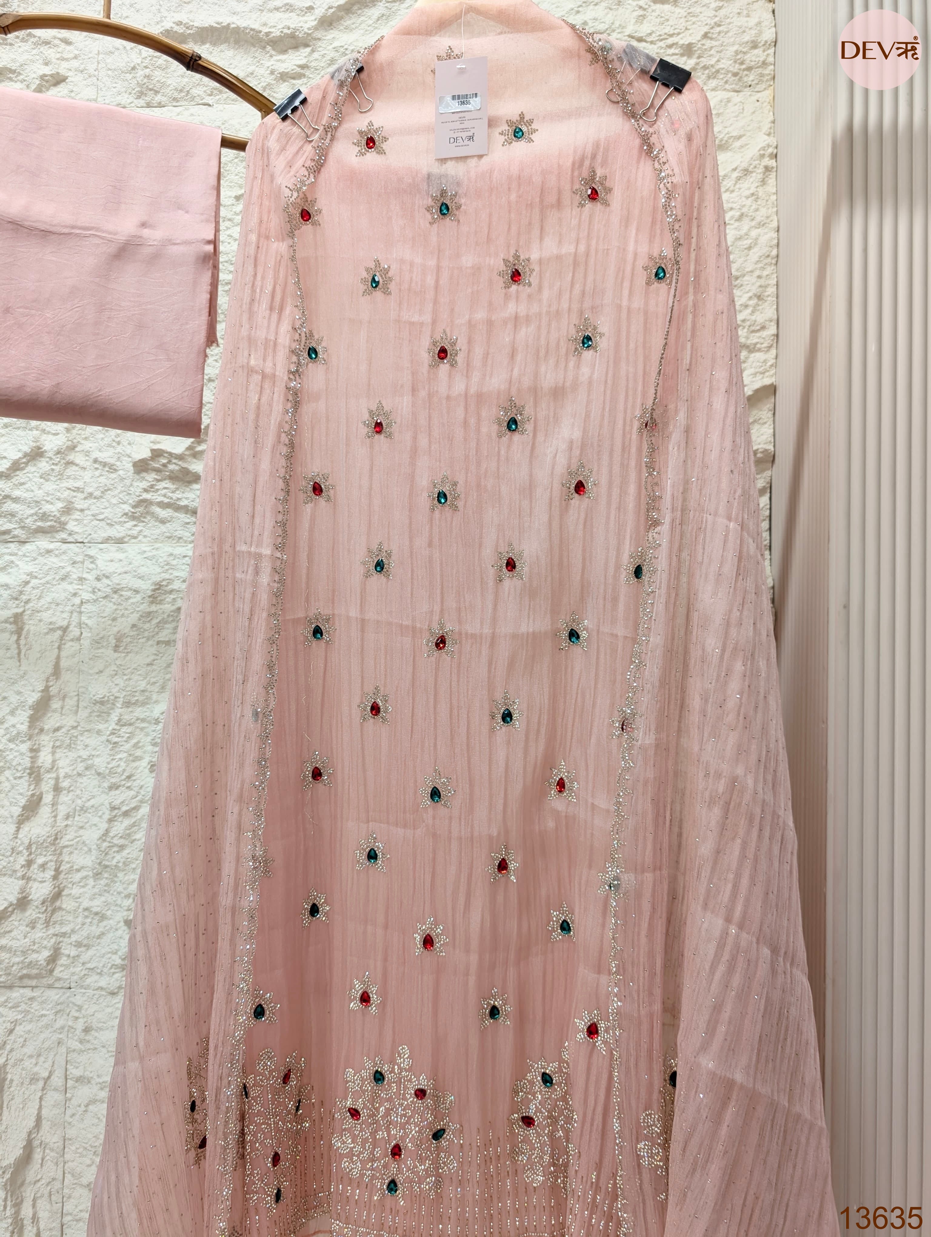 Pink Pure Organza Silk Embroidered Unstitched 3-Piece Suit (Devri – D.No 13635)