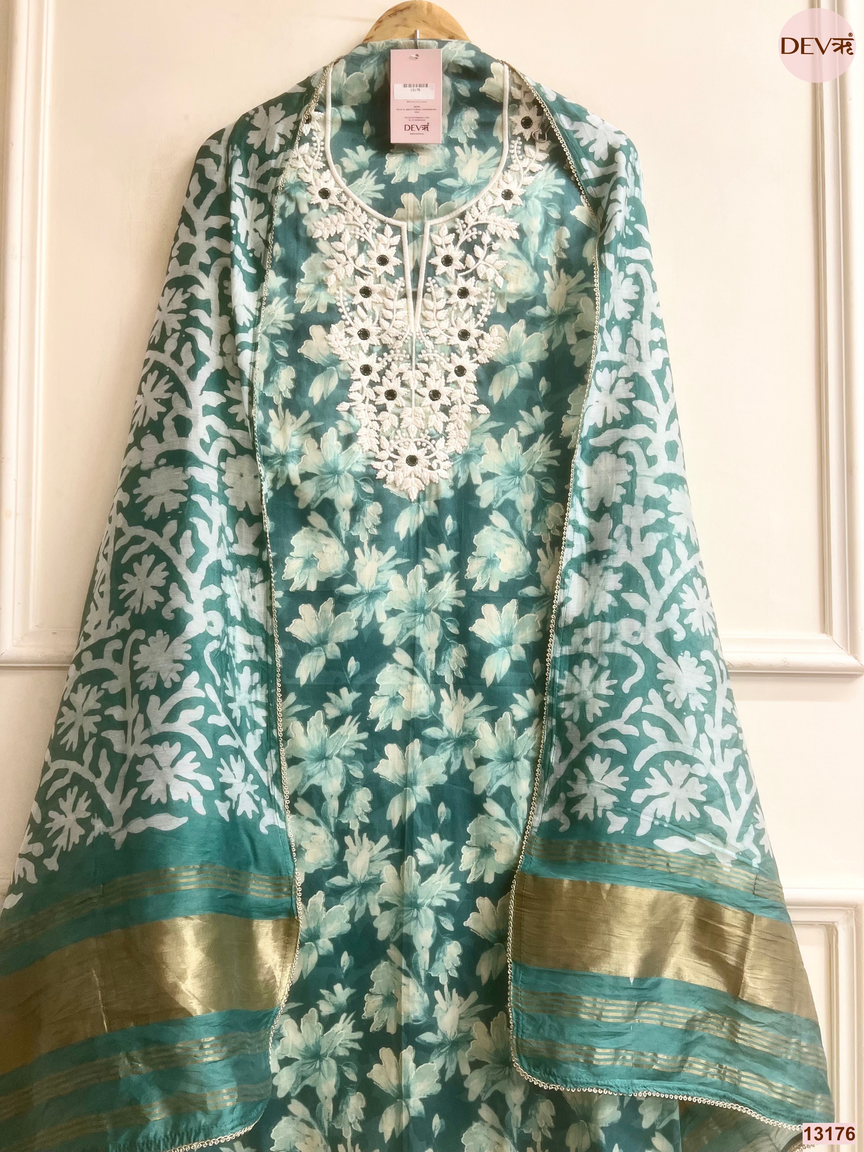 Teal Jam Cotton Printed Unstitched 3-Piece Suit (Devri – D.No 13176)