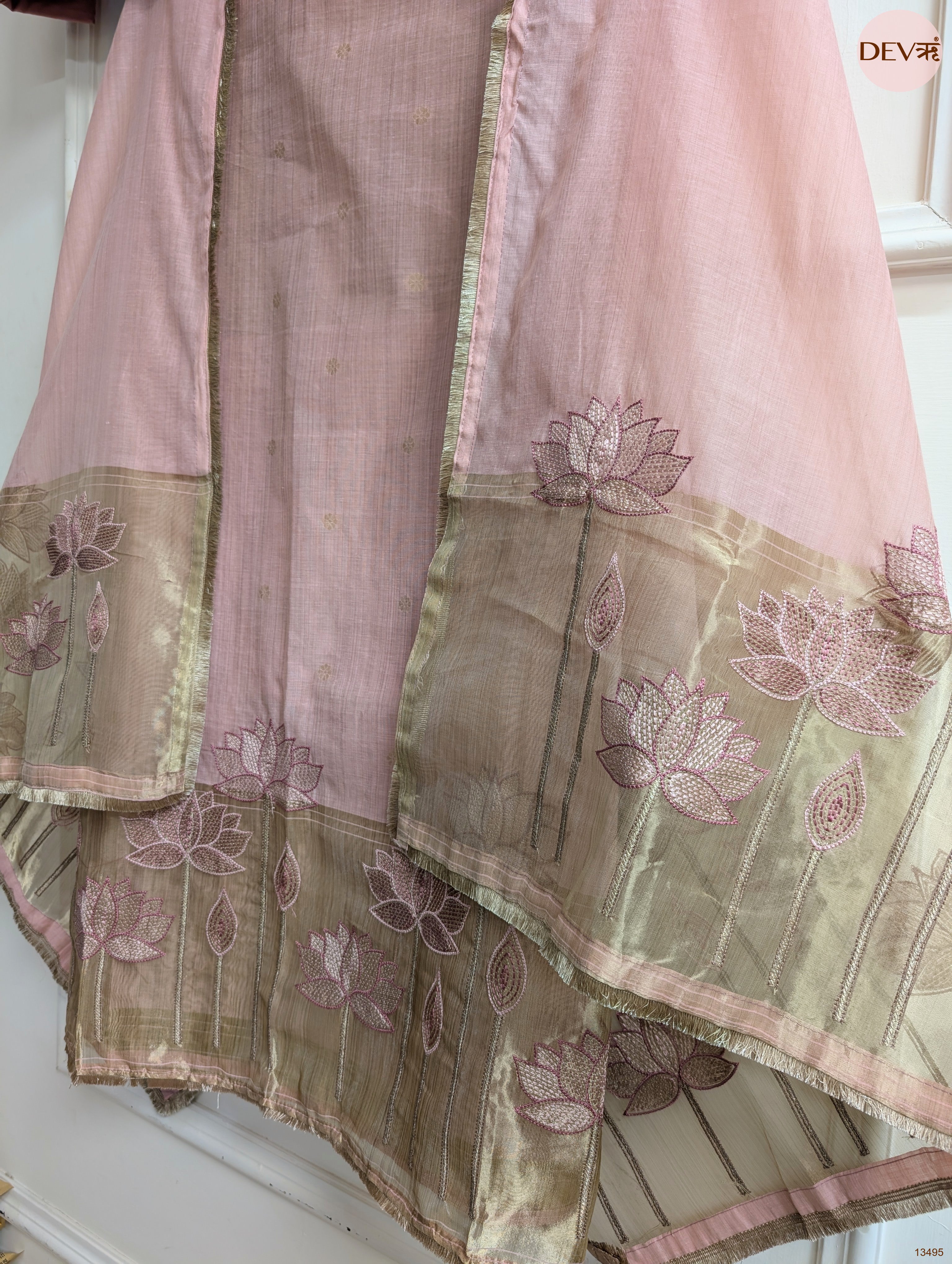 Pink Banarashi Silk Embroidered Unstitched 3-Piece Suit (Devri – D.No 13495)