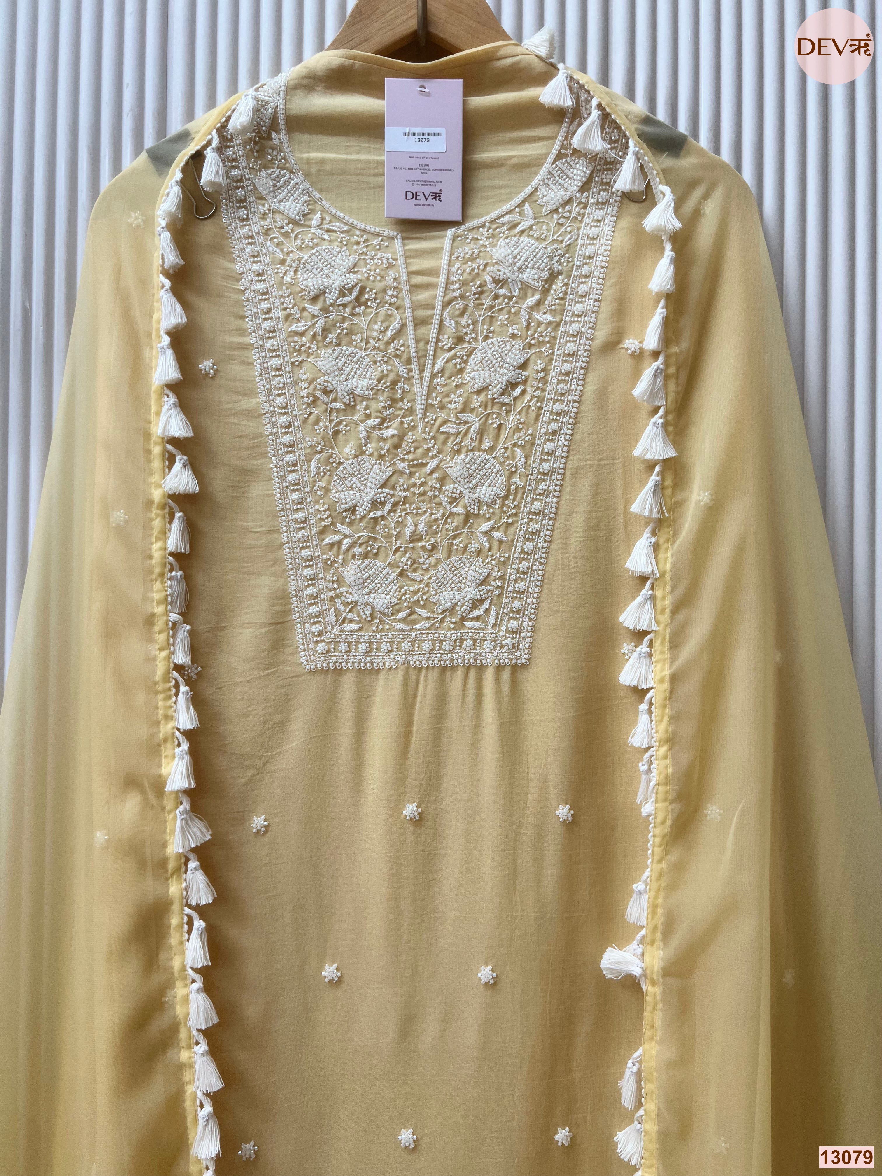 Yellow Mul Cotton Embroidered Unstitched 3-Piece Suit (Devri – D.No 13079)