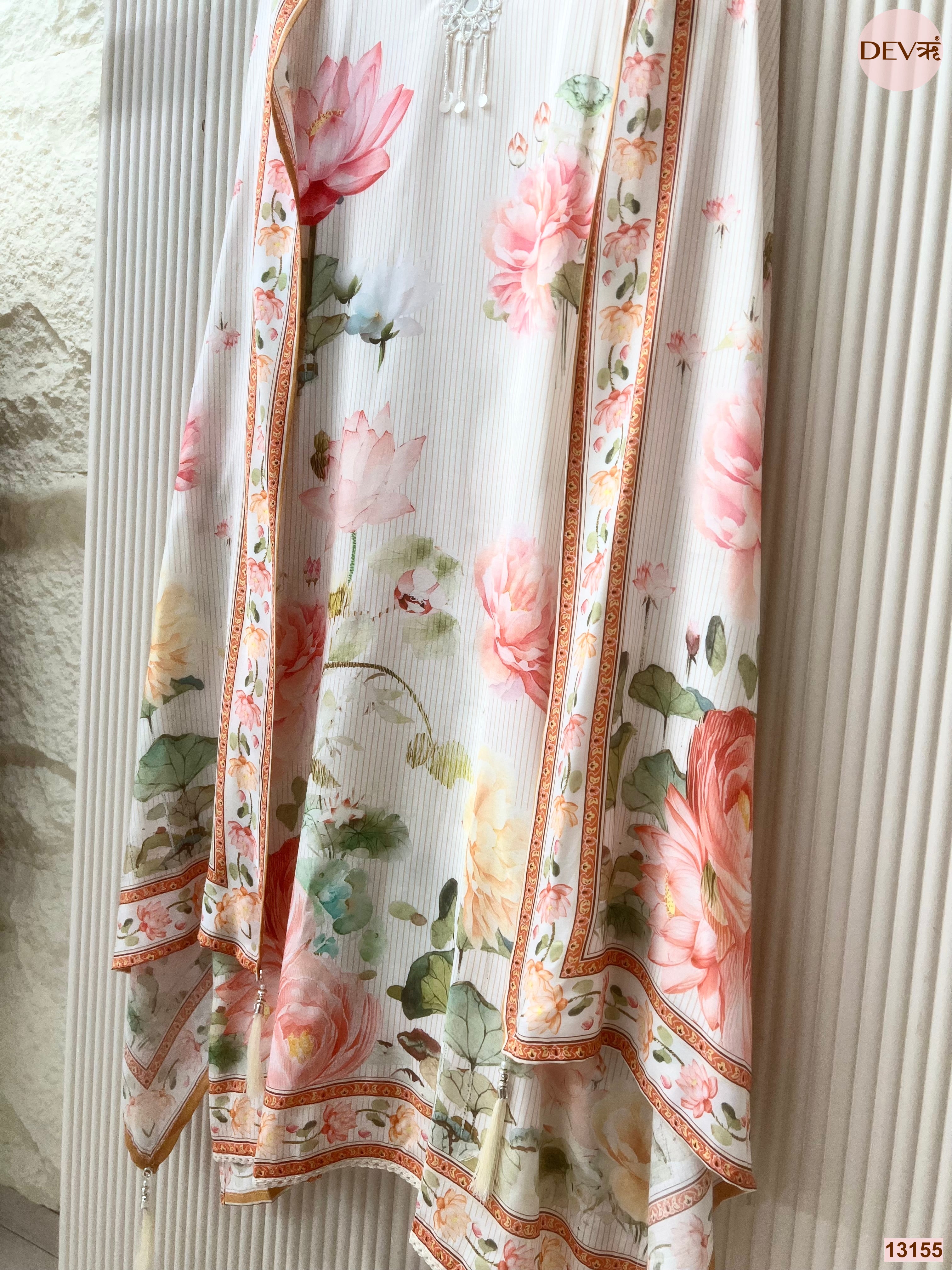 Cream Muslin Printed Unstitched 3-Piece Suit (Devri – D.No 13155)