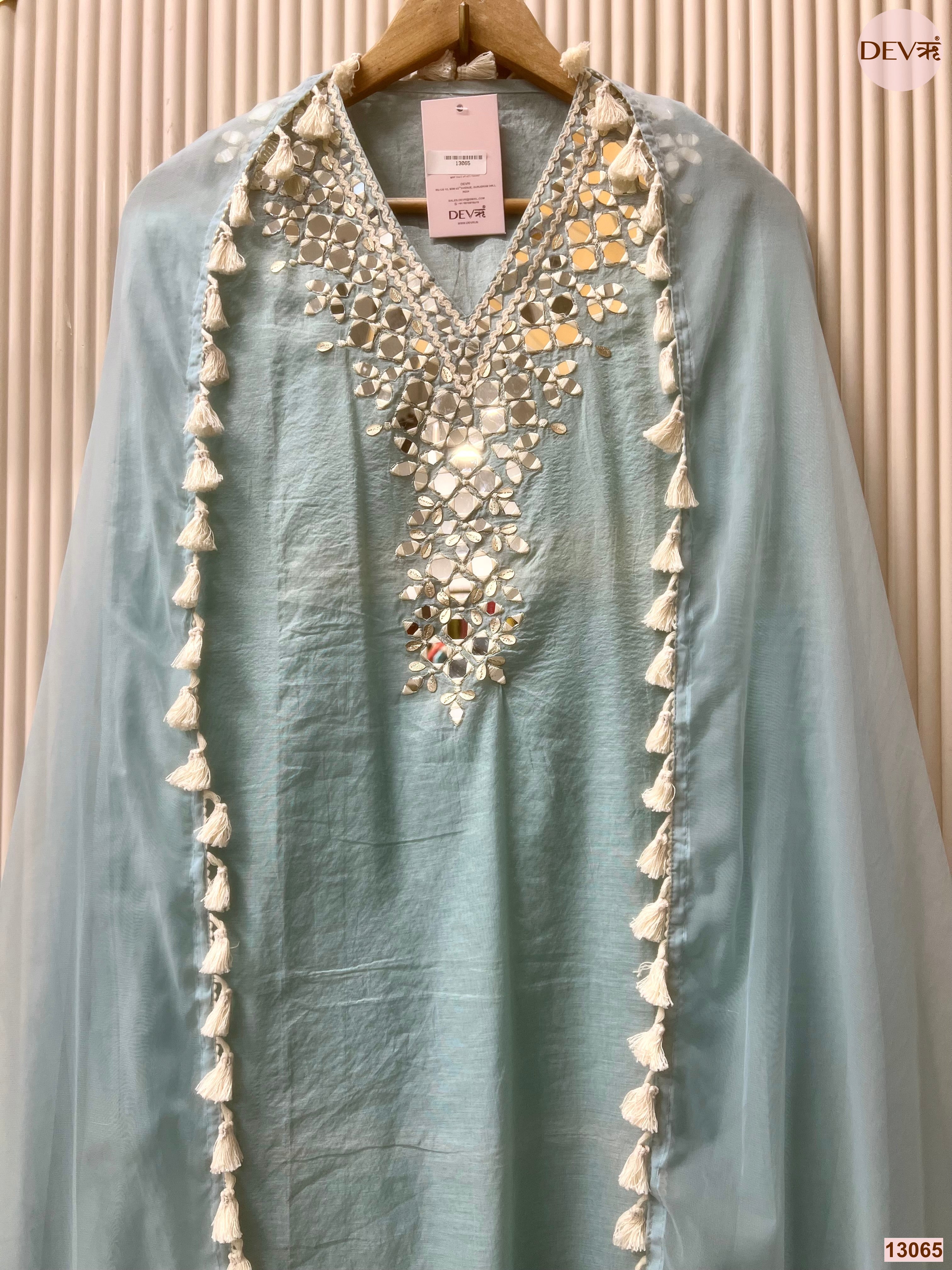 Blue Mul Cotton Hand Unstitched 3-Piece Suit (Devri – D.No 13065)