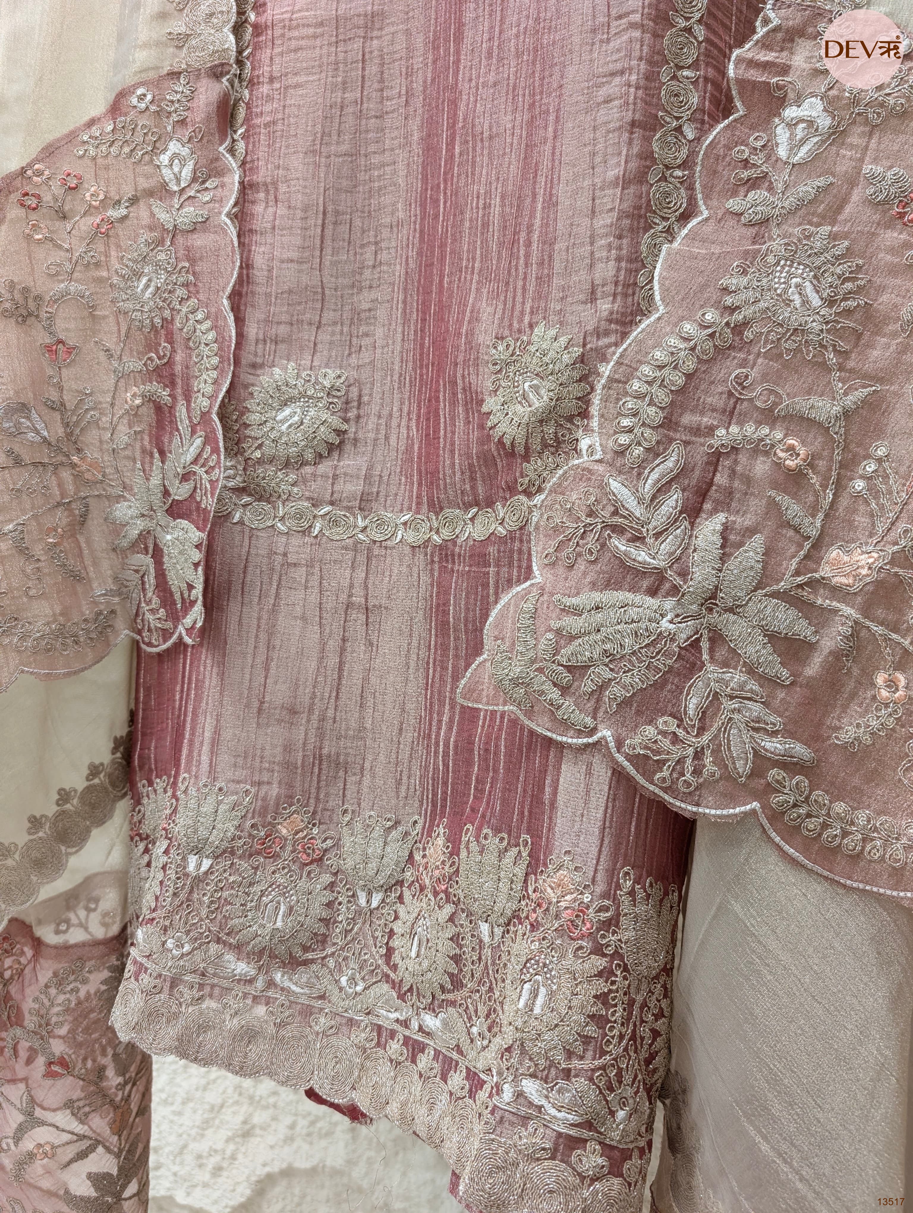 Pink Tissue Silk Embroidered Unstitched 3-Piece Suit (Devri – D.No 13517)