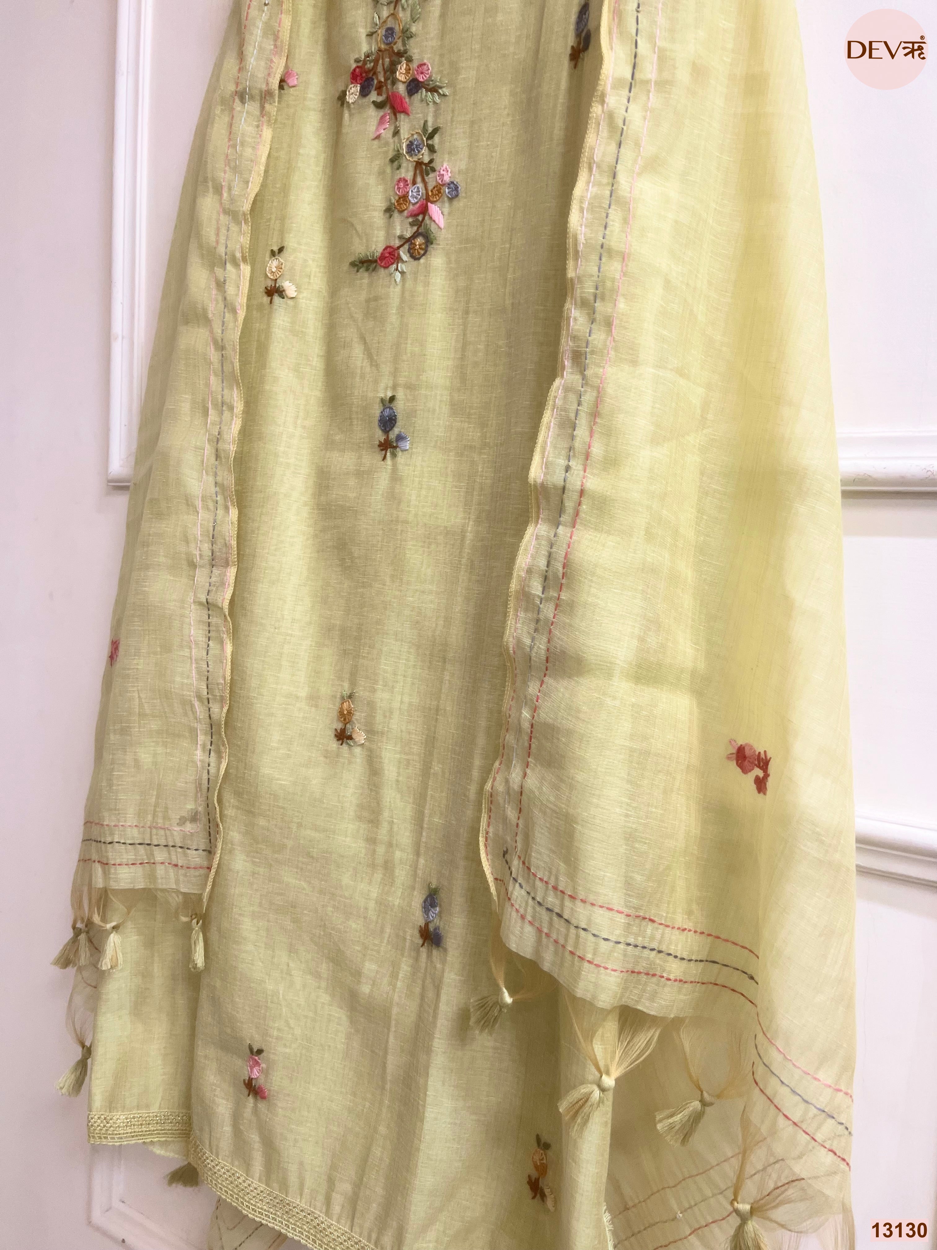 Lime Jamdani Cotton Embroidered Unstitched 3-Piece Suit (Devri – D.No 13130)