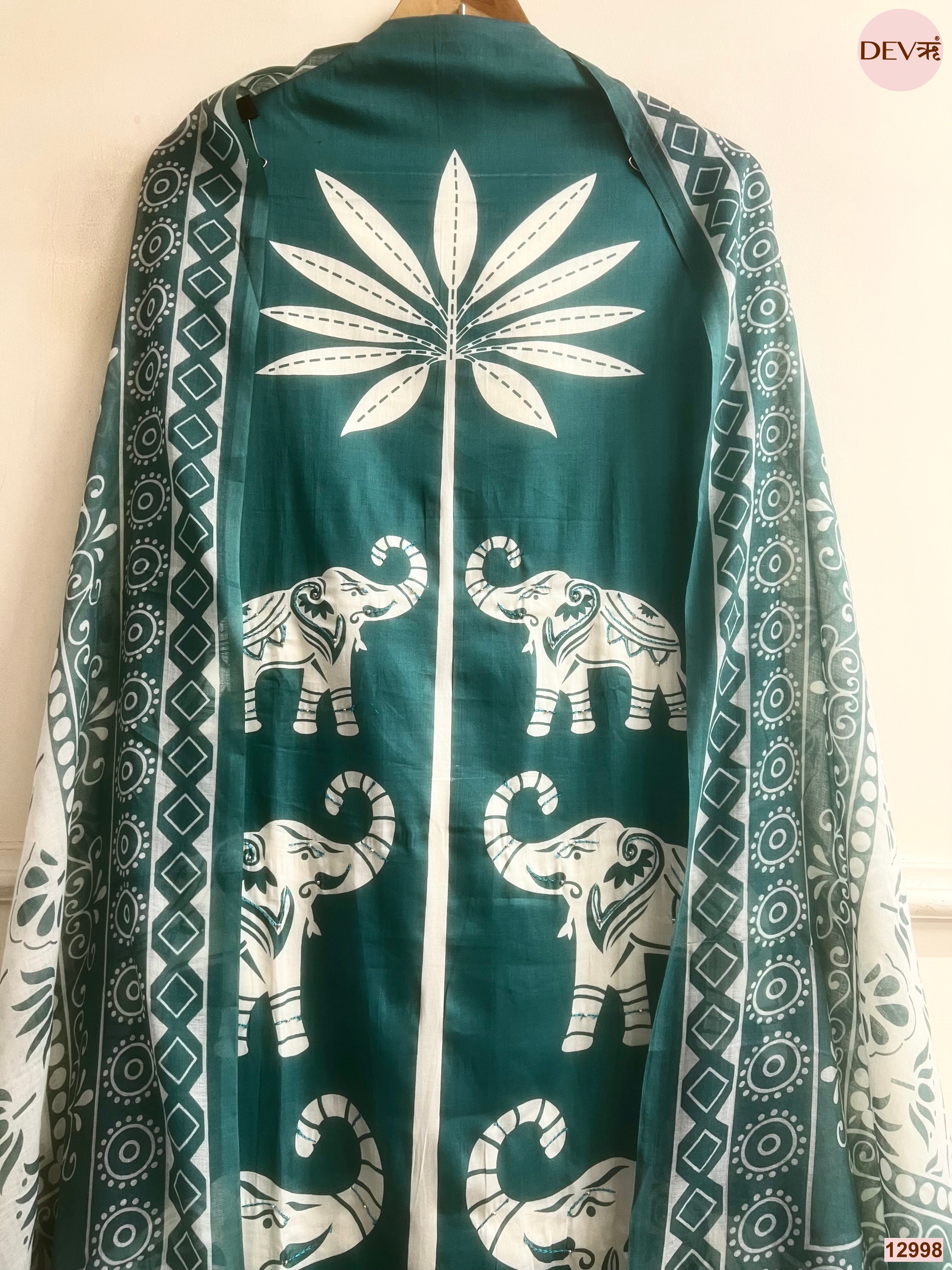 Teal Jam Cotton Printed Unstitched 3-Piece Suit (Devri – D.No 12998)