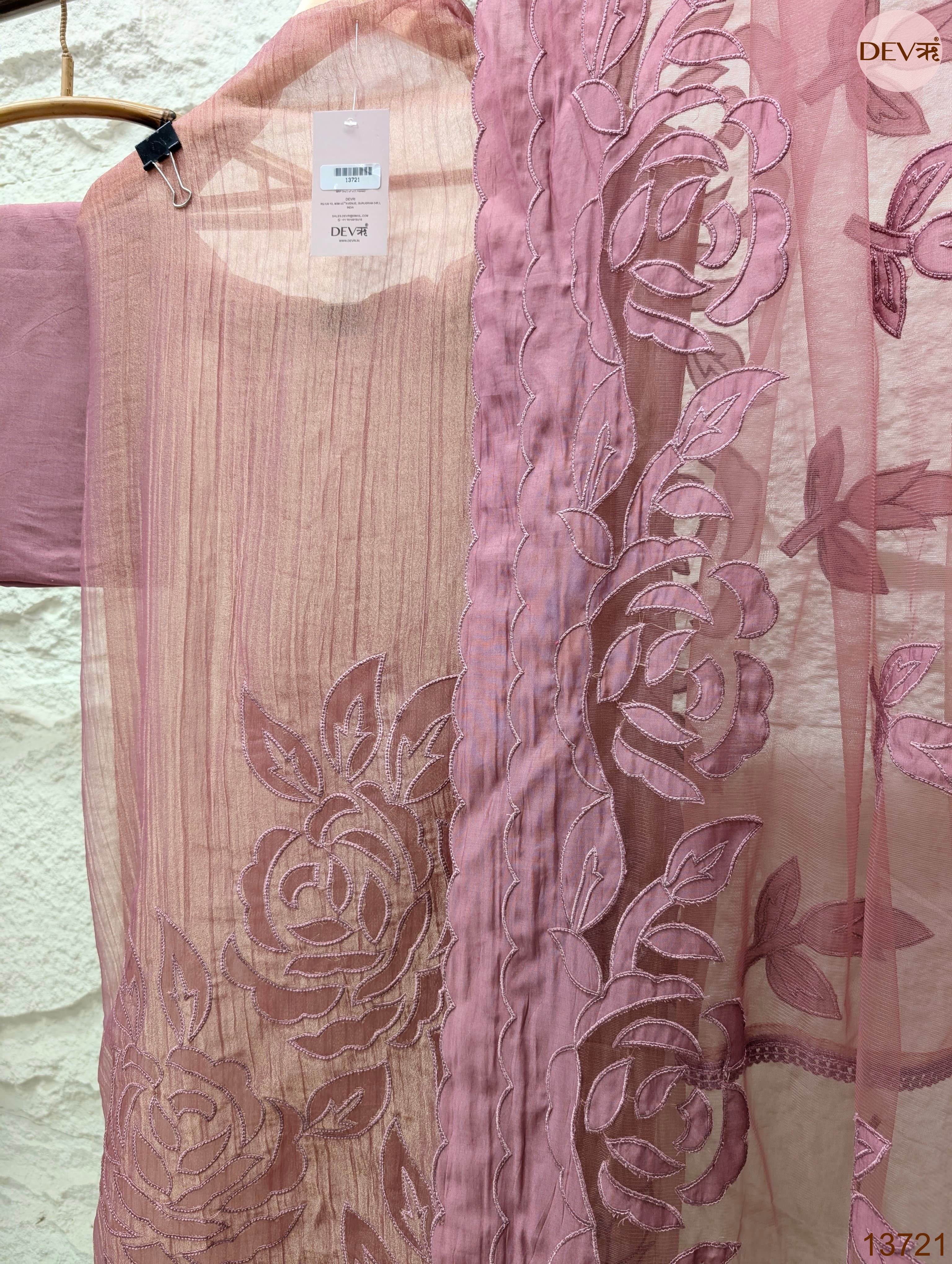 Pink Tissue Silk Embroidered Unstitched 3-Piece Suit (Devri – D.No 13721)