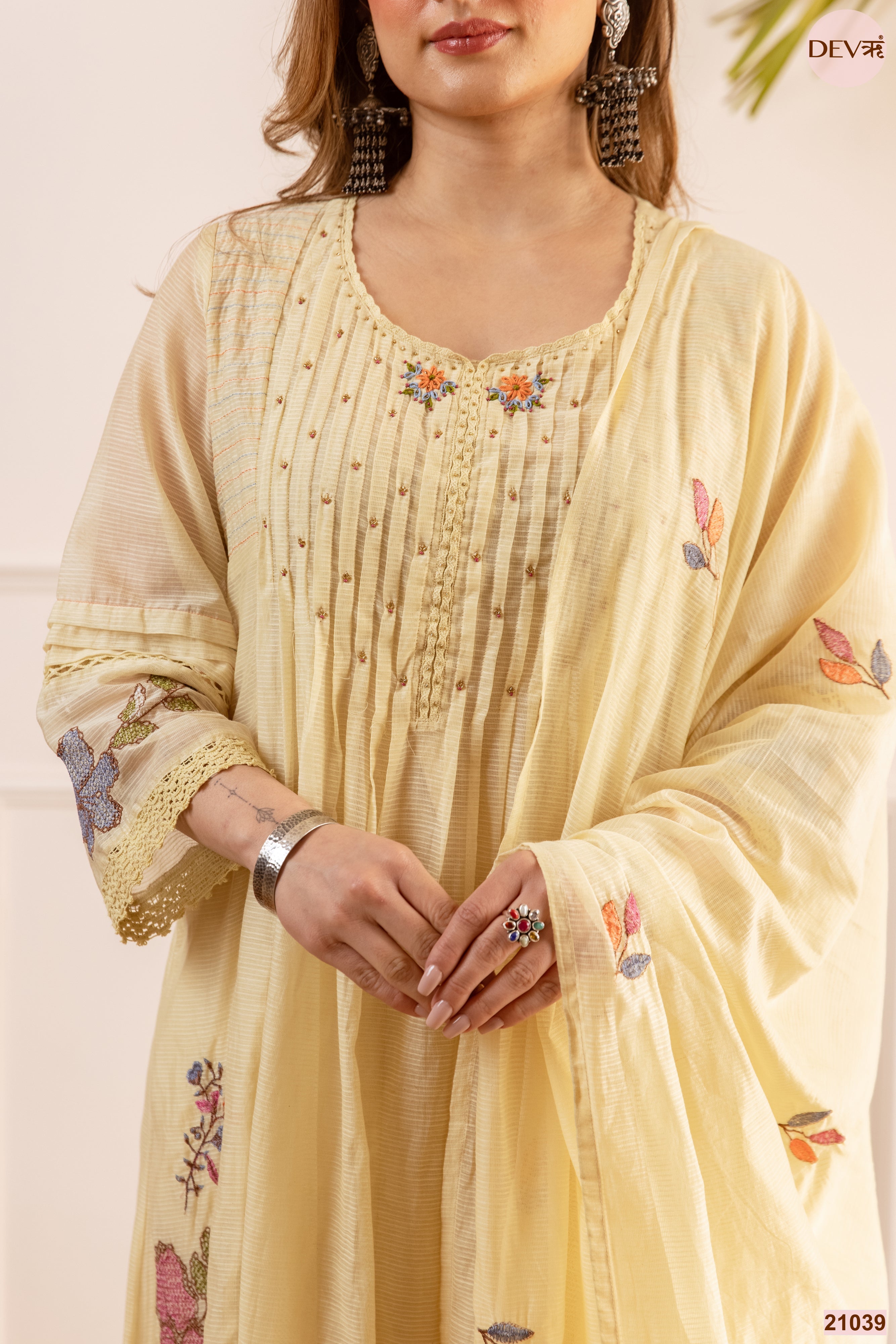 Gulnaar Net Chanderi Embroidered Yellow 3-Piece Set (Devri – D.No 21039)