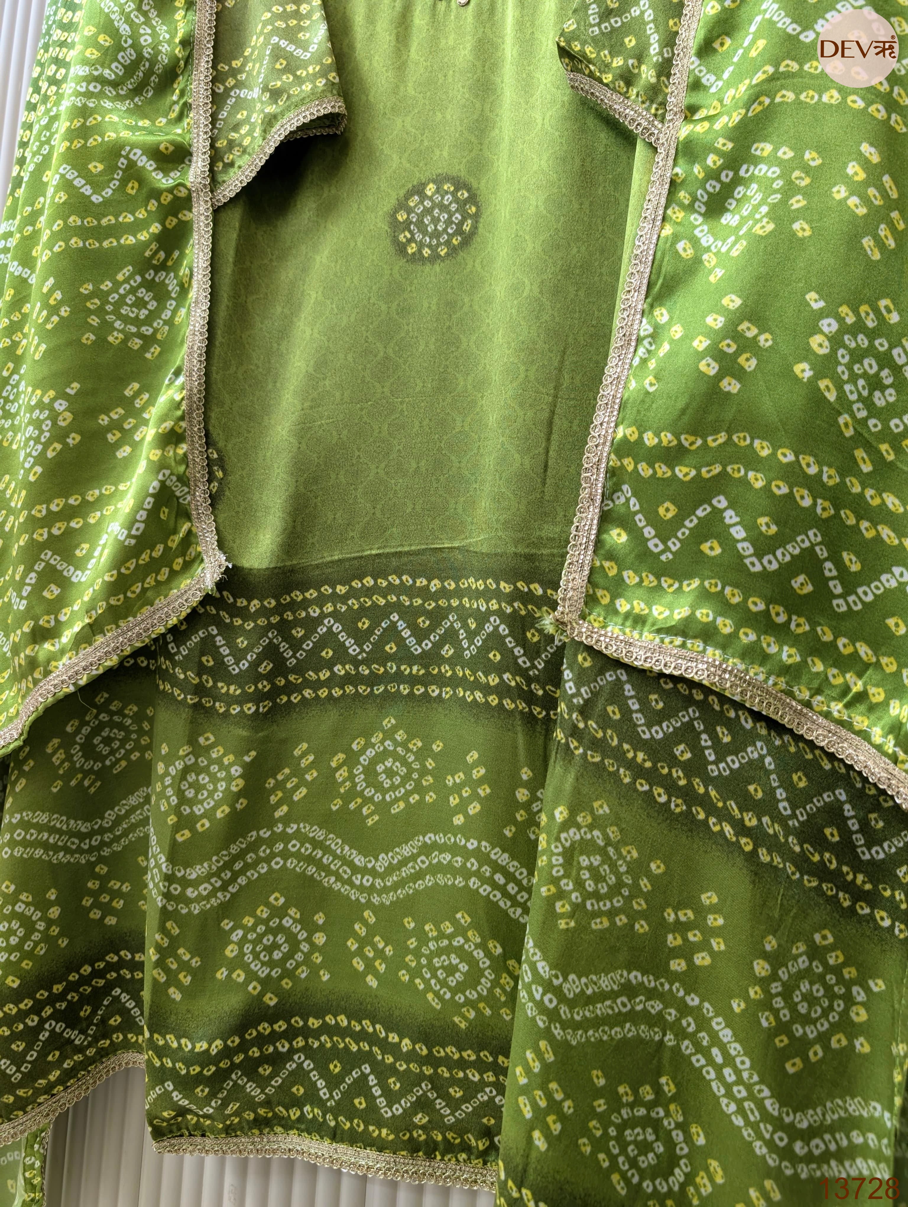 Olive Gajji Silk Printed Unstitched 3-Piece Suit (Devri – D.No 13728)