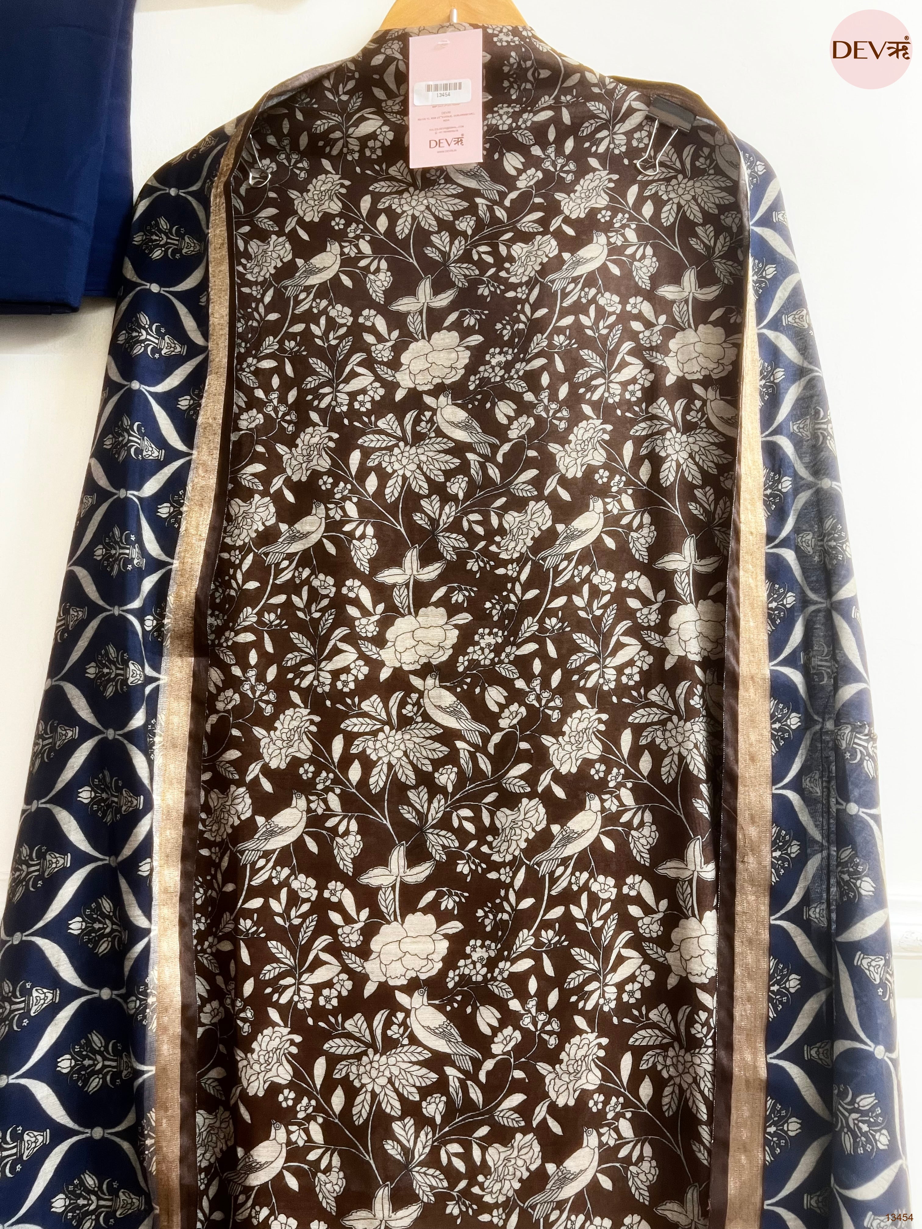 Brown Maheshwari Silk Printed Unstitched 3-Piece Suit (Devri – D.No 13454)