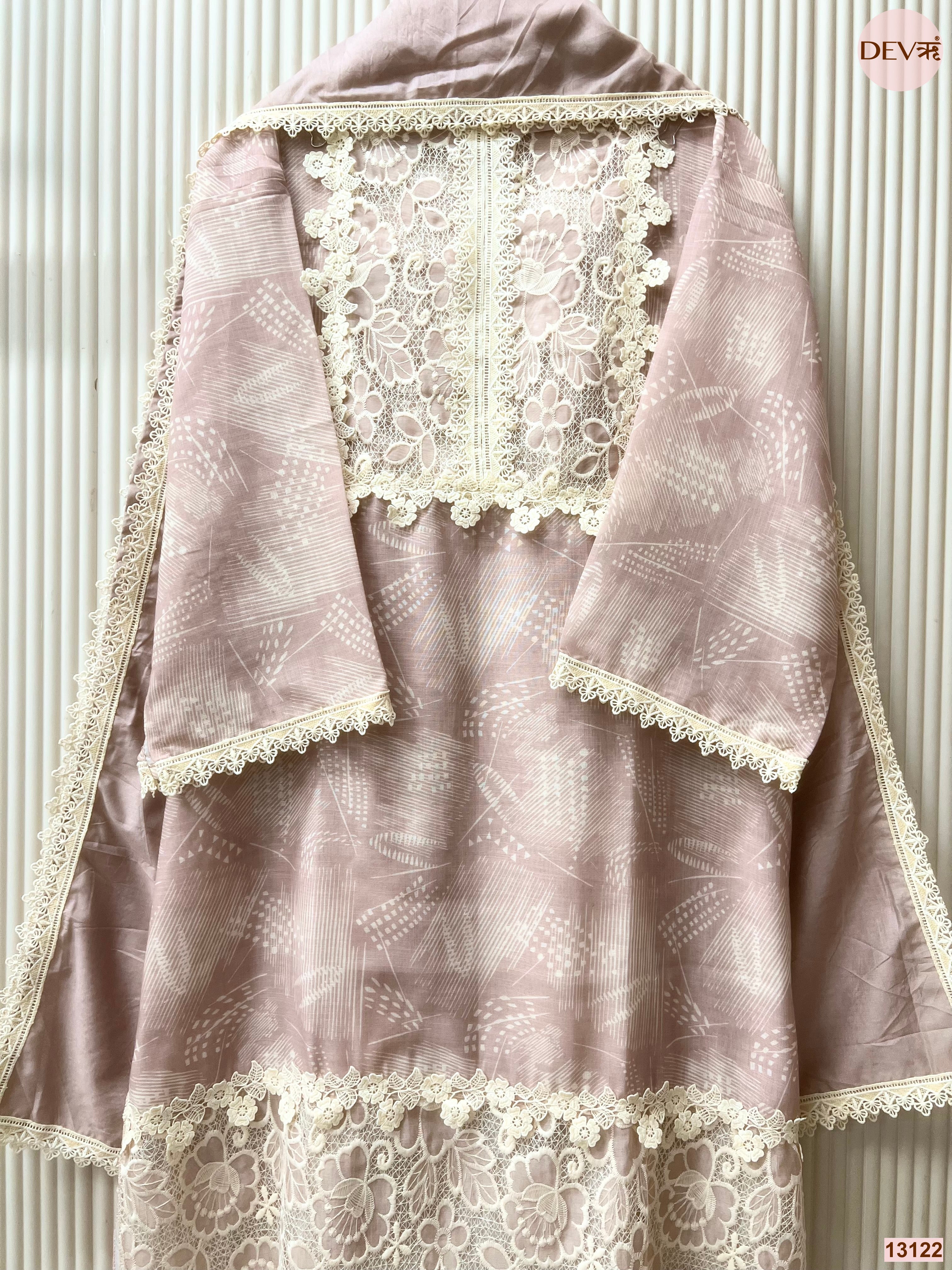 Pink Linen Embroidered Unstitched 3-Piece Suit (Devri – D.No 13122)