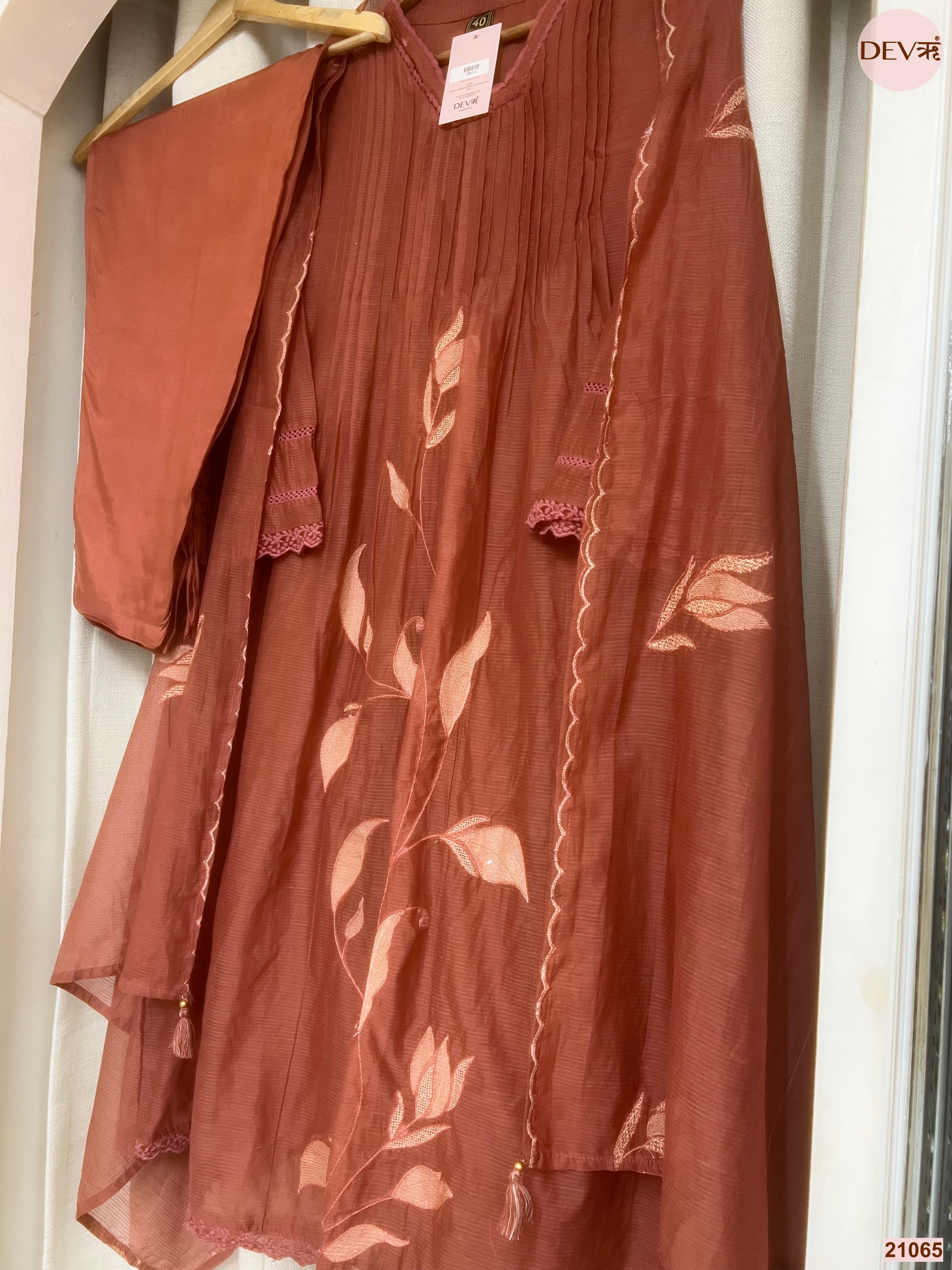 Gulnaar Mul cotton Embroidered Rust 3-Piece Set (Devri – D.No 21065)
