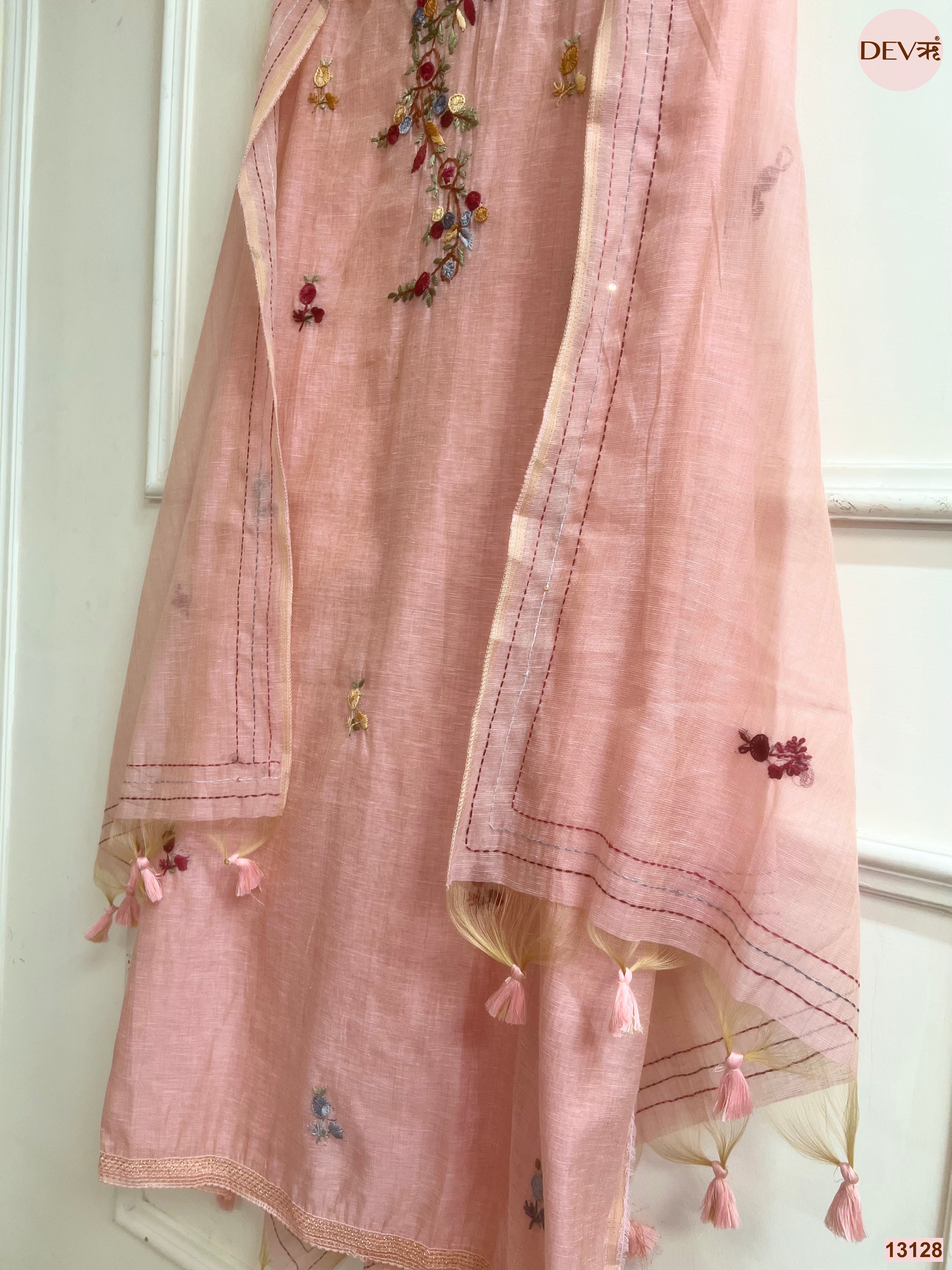 Peach Jamdani Cotton Embroidered Unstitched 3-Piece Suit (Devri – D.No 13128)