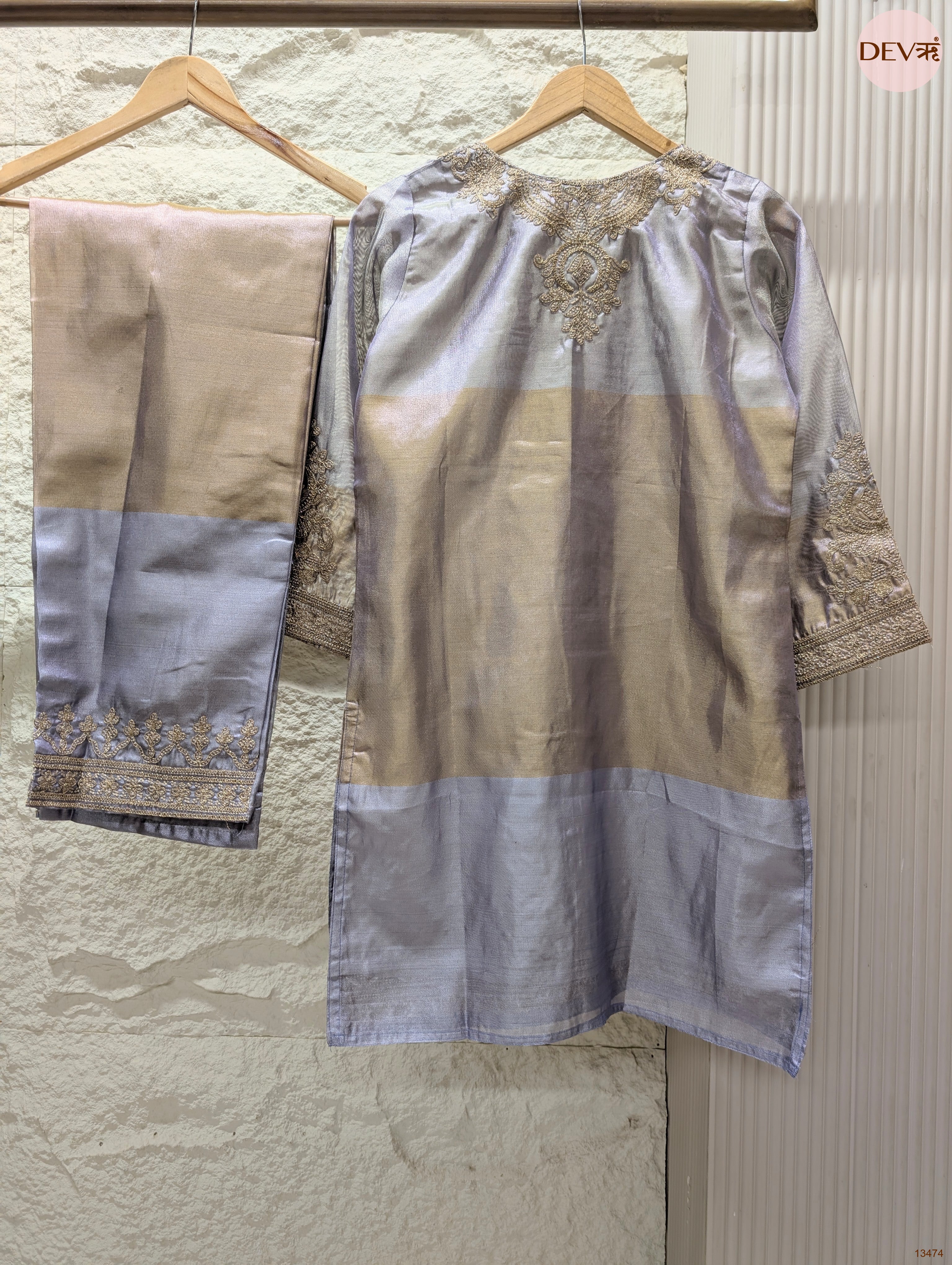 Meher Tissue silk Embroidered Lavender 2-Piece Set (Devri – D.No 13474)