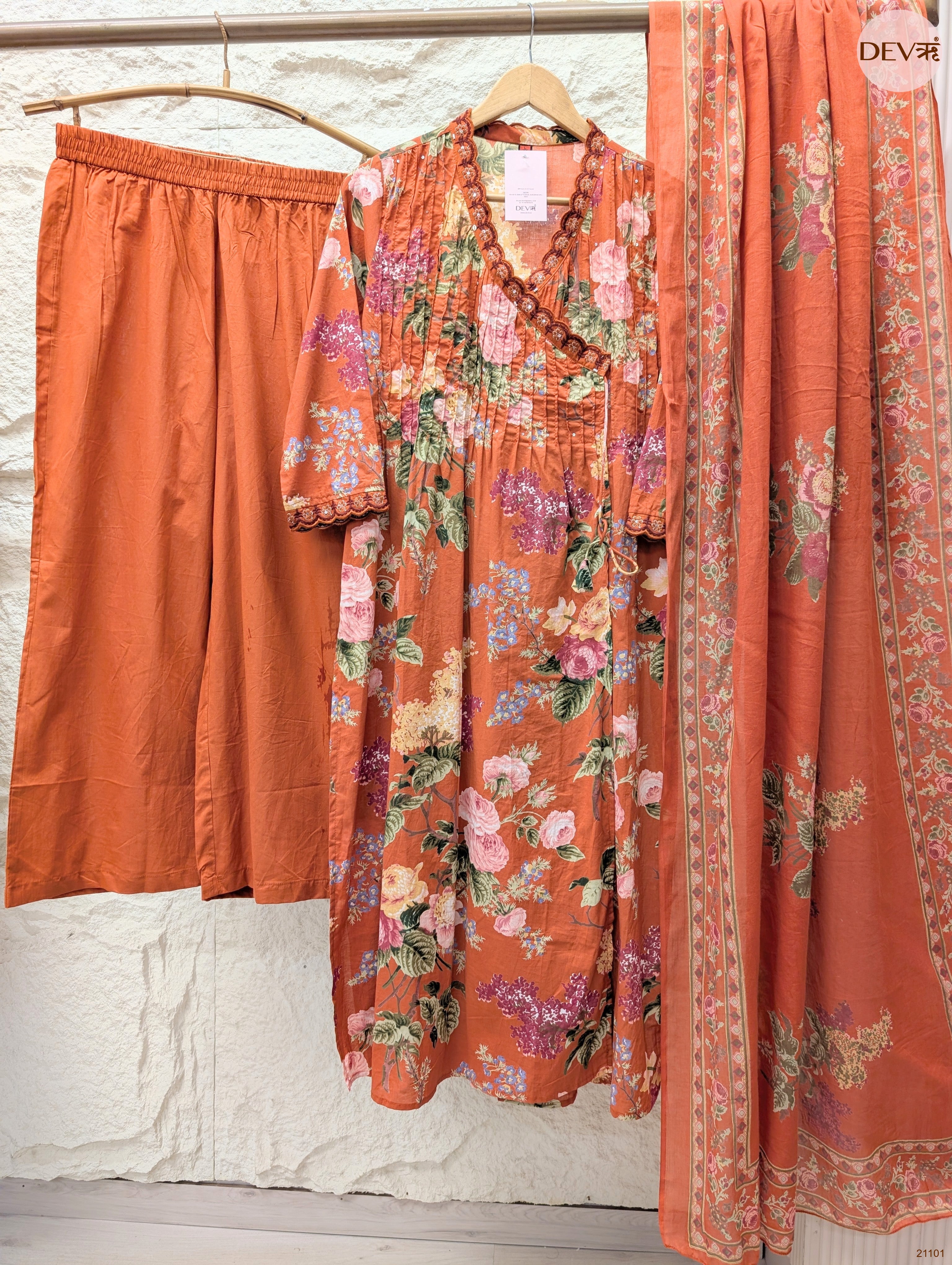 Gulraaz Pure Cotton Printed Rust 3-Piece Set (Devri – D.No 21101)