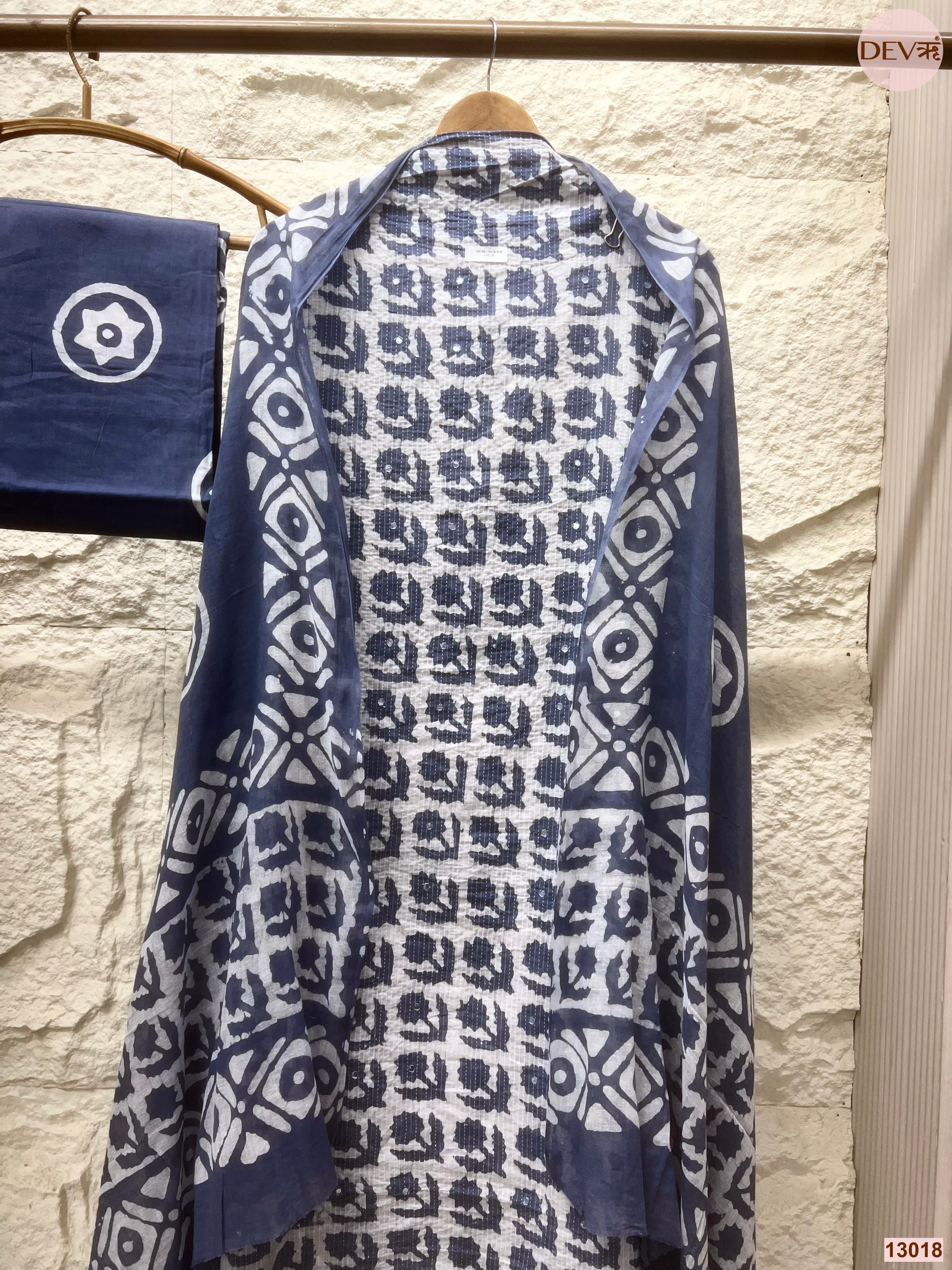 Blue Cotton Printed Unstitched 3-Piece Suit (Devri – D.No 13018)