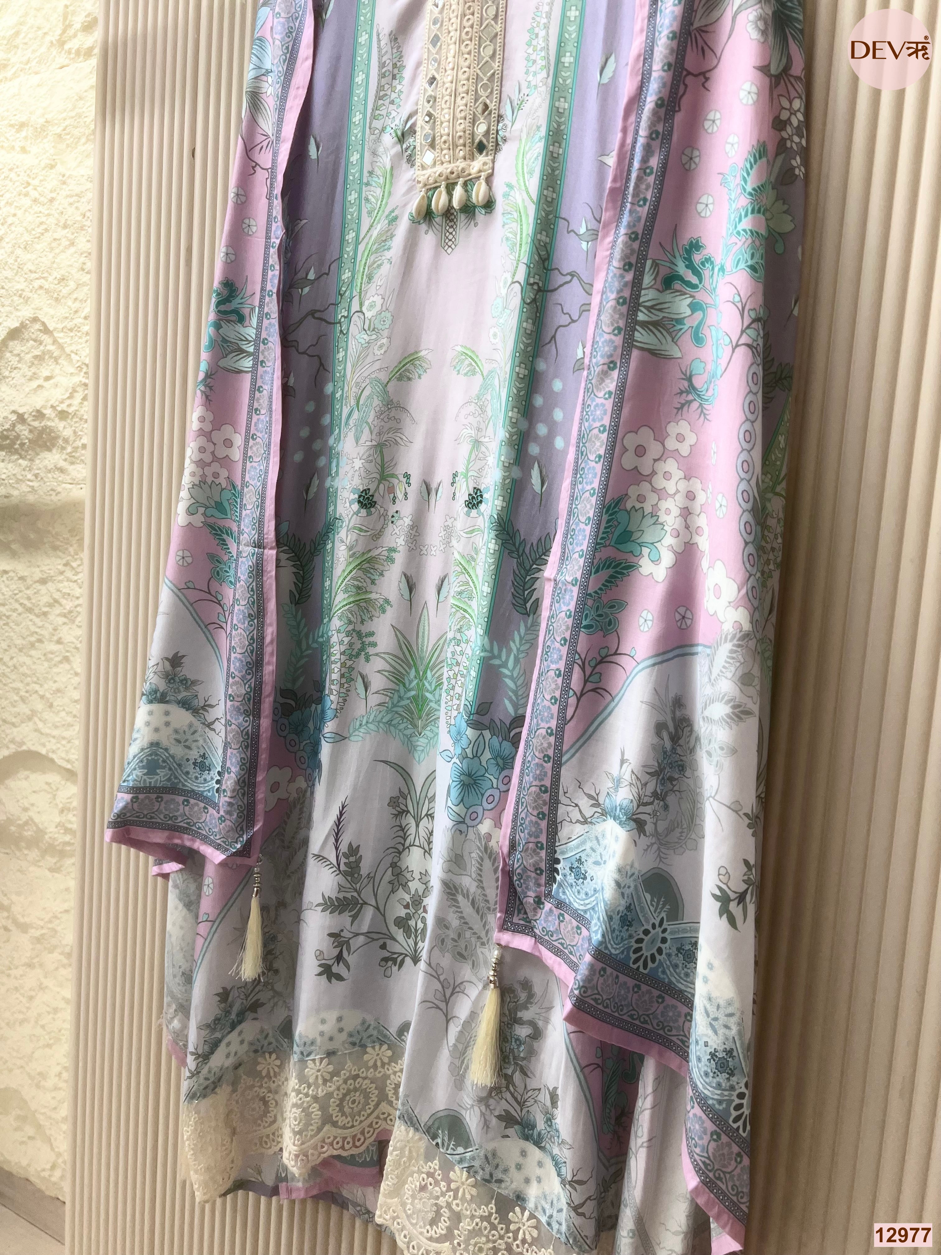 Lavender Muslin Printed Unstitched 3-Piece Suit (Devri – D.No 12977)